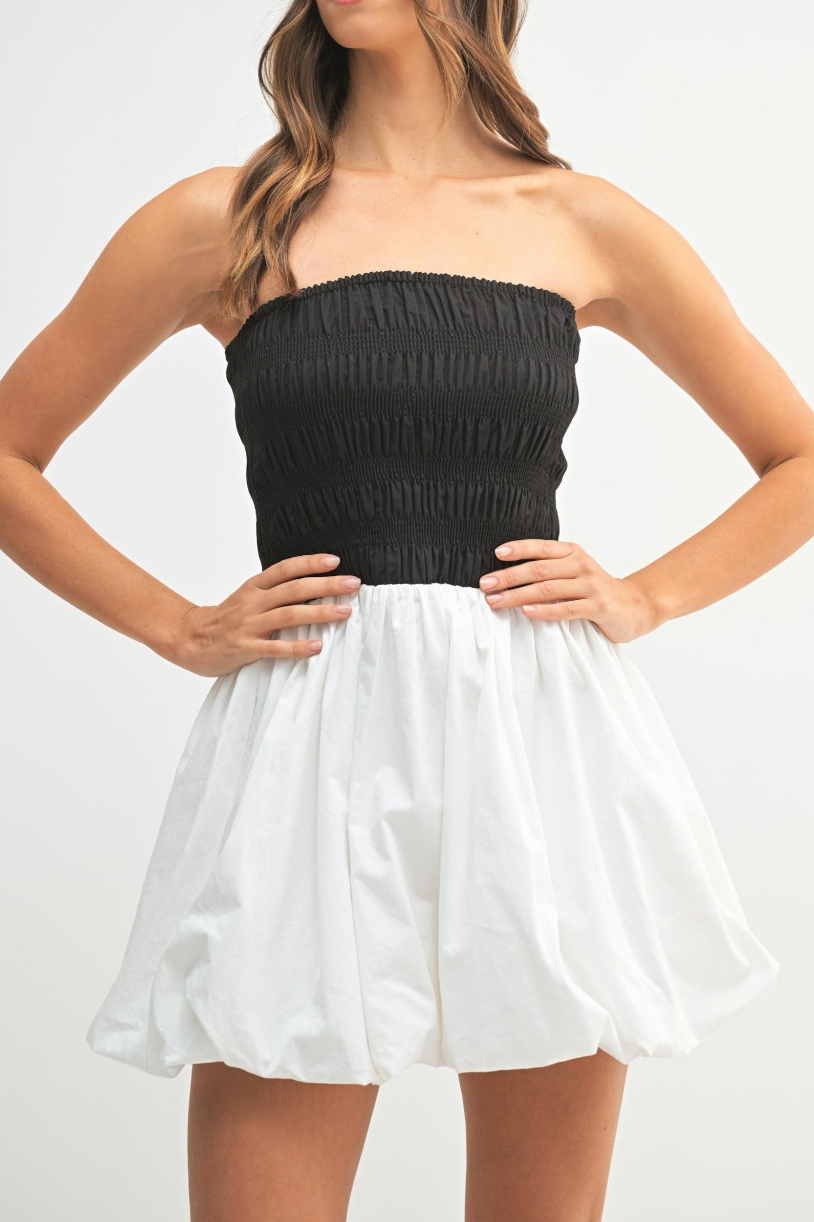 Two-Tone Strapless Bubble Mini Dress Product Image