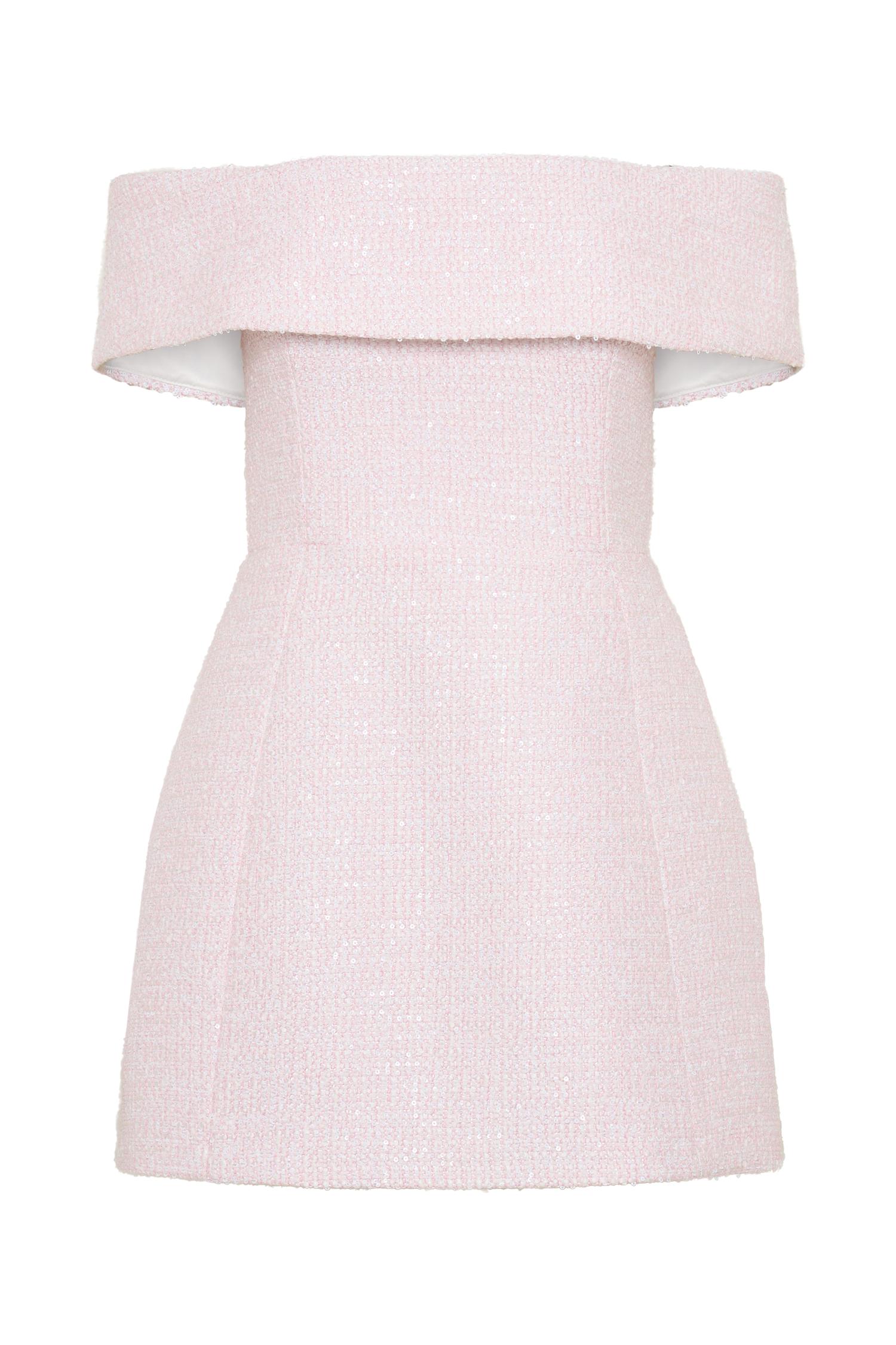 Helena Tweed Off Shoulder Mini Dress - Pink Product Image