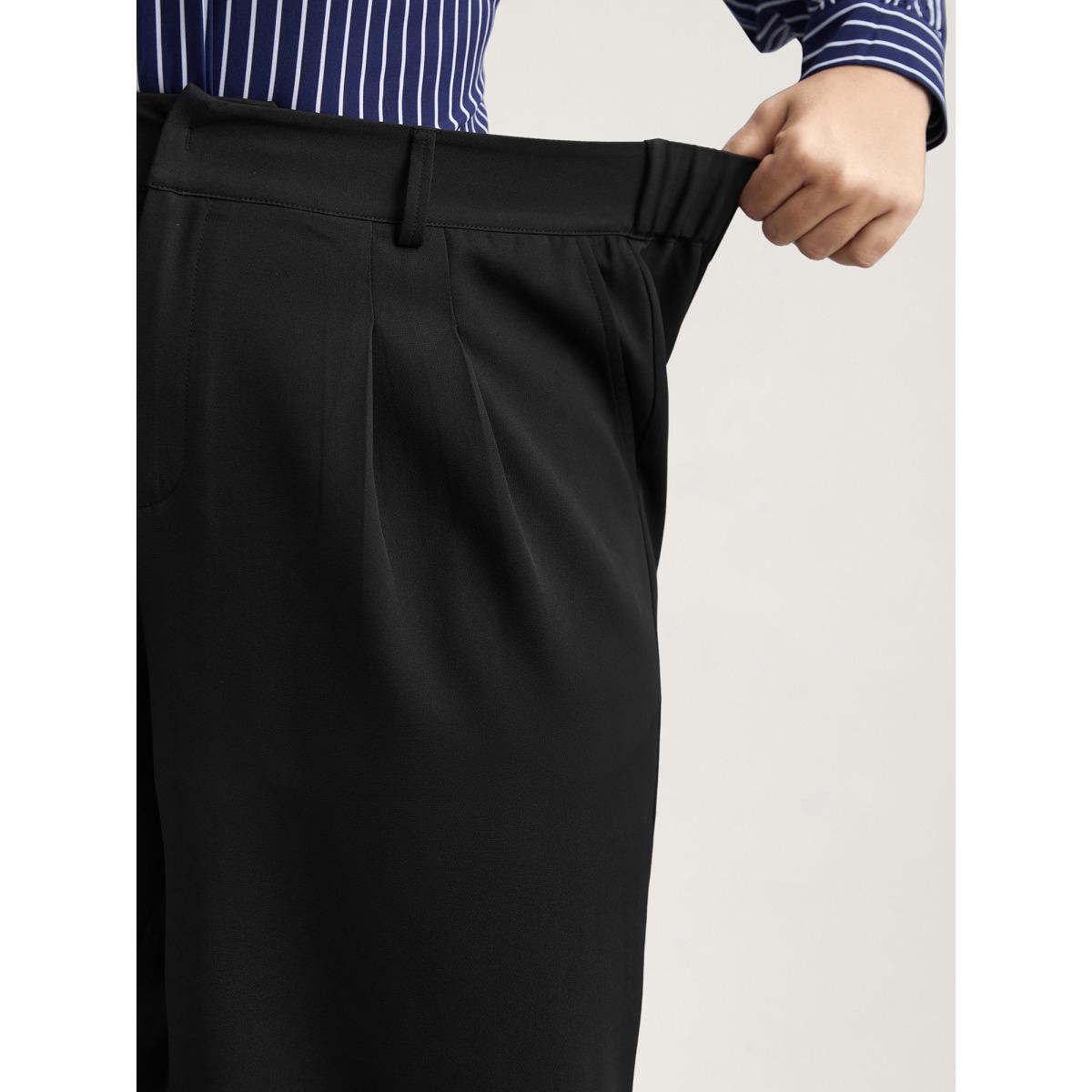 Plus Size Very Stretchy Waist Flared Leg Pants Women Black At the Office Straight Leg Mid Rise Work Pants BloomChic 14-16/1X Product Image