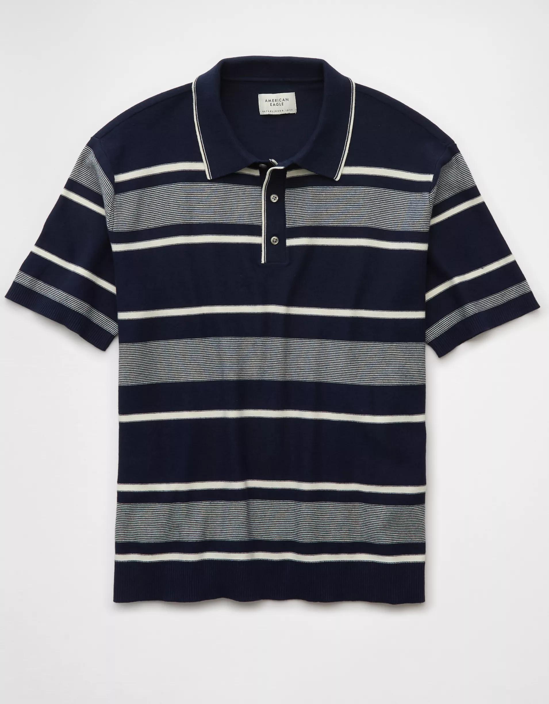 AE Weekend Jersey Striped Sweater Polo Shirt Product Image