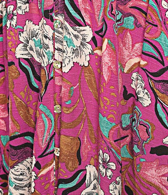 Nurture V-Neck Button Smocked Elbow Sleeves Midi Dress Product Image