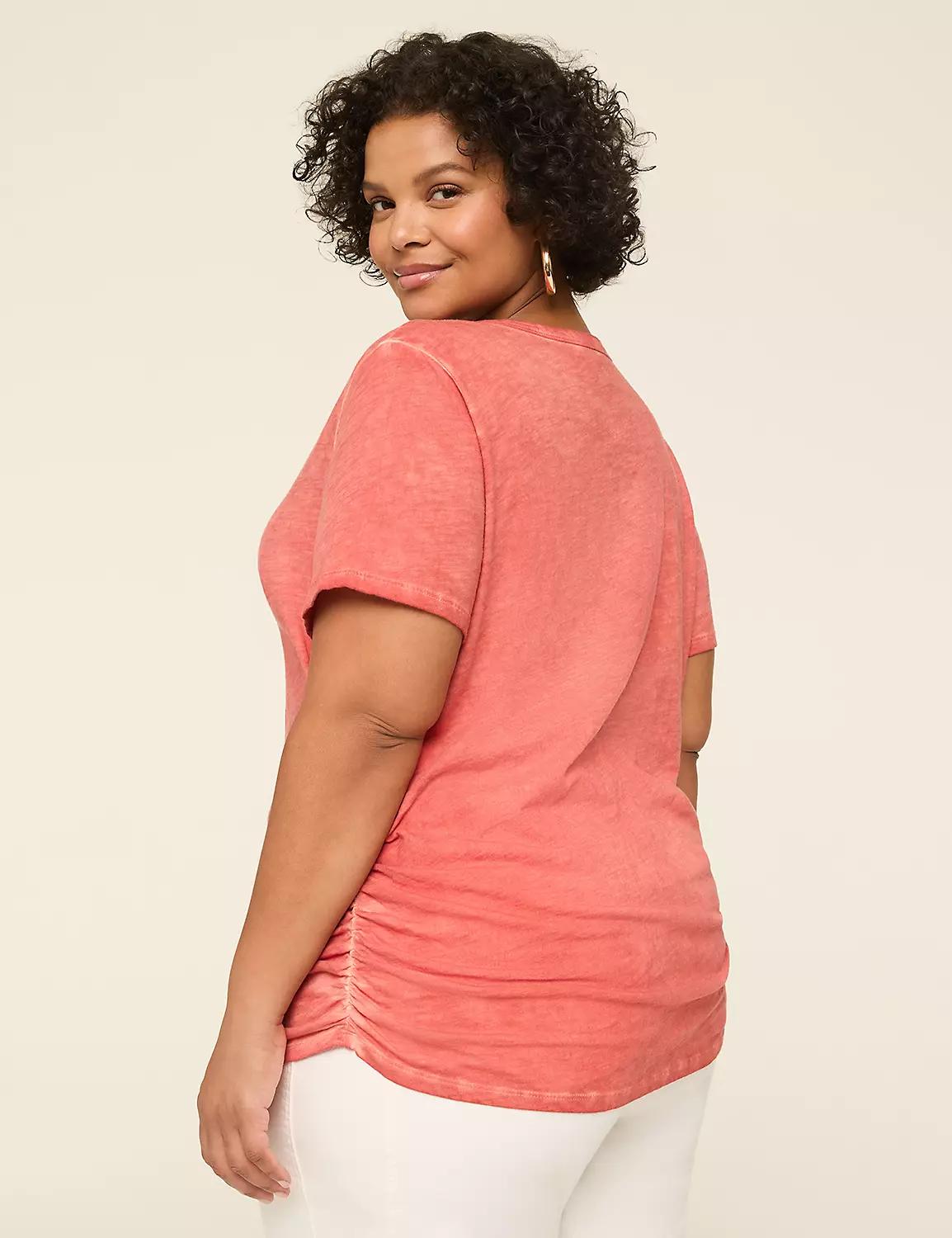 Short-Sleeve V-Neck Side-Ruched Tee Product Image