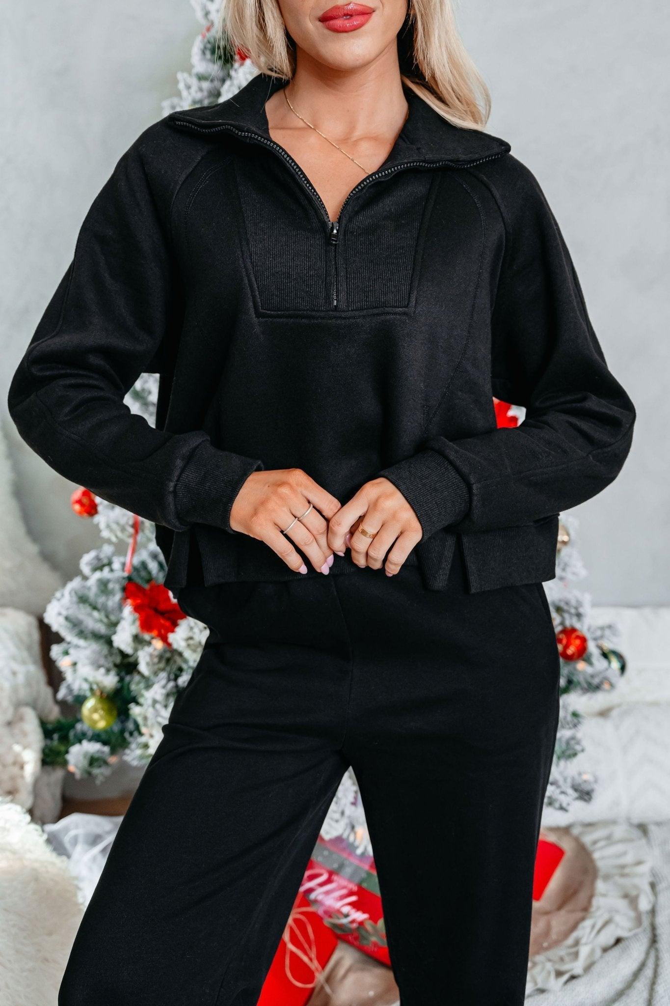Comfort Lounge Black Half Zip Sweatshirt - FINAL SALE Product Image