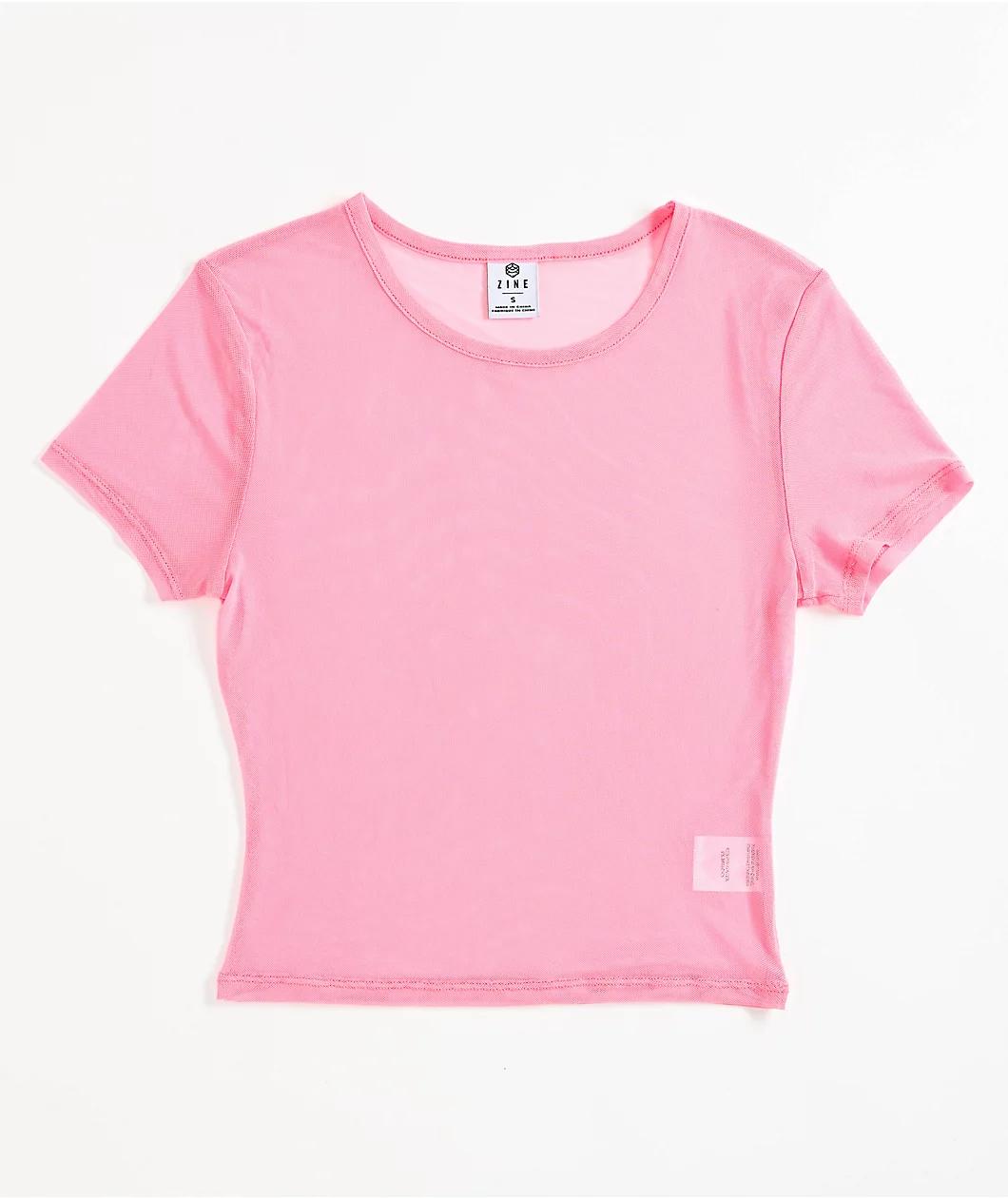 Zine Cashie Pink Mesh Crop T-Shirt Product Image