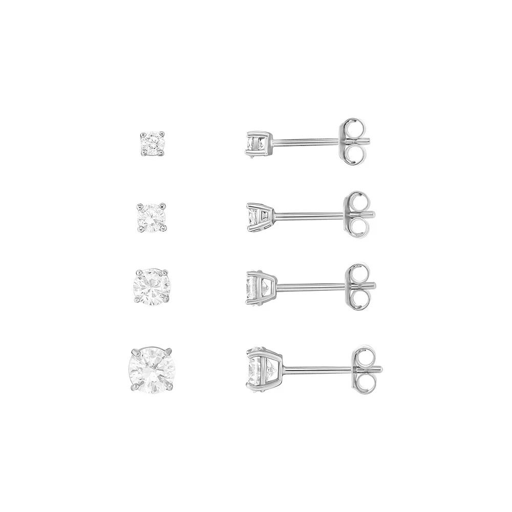 PRIMROSE Cubic Zirconia 2.5 mm, 3 mm, 4 mm & 5 mm Stud Earrings Quartet, Women's, Silver Tone White Product Image