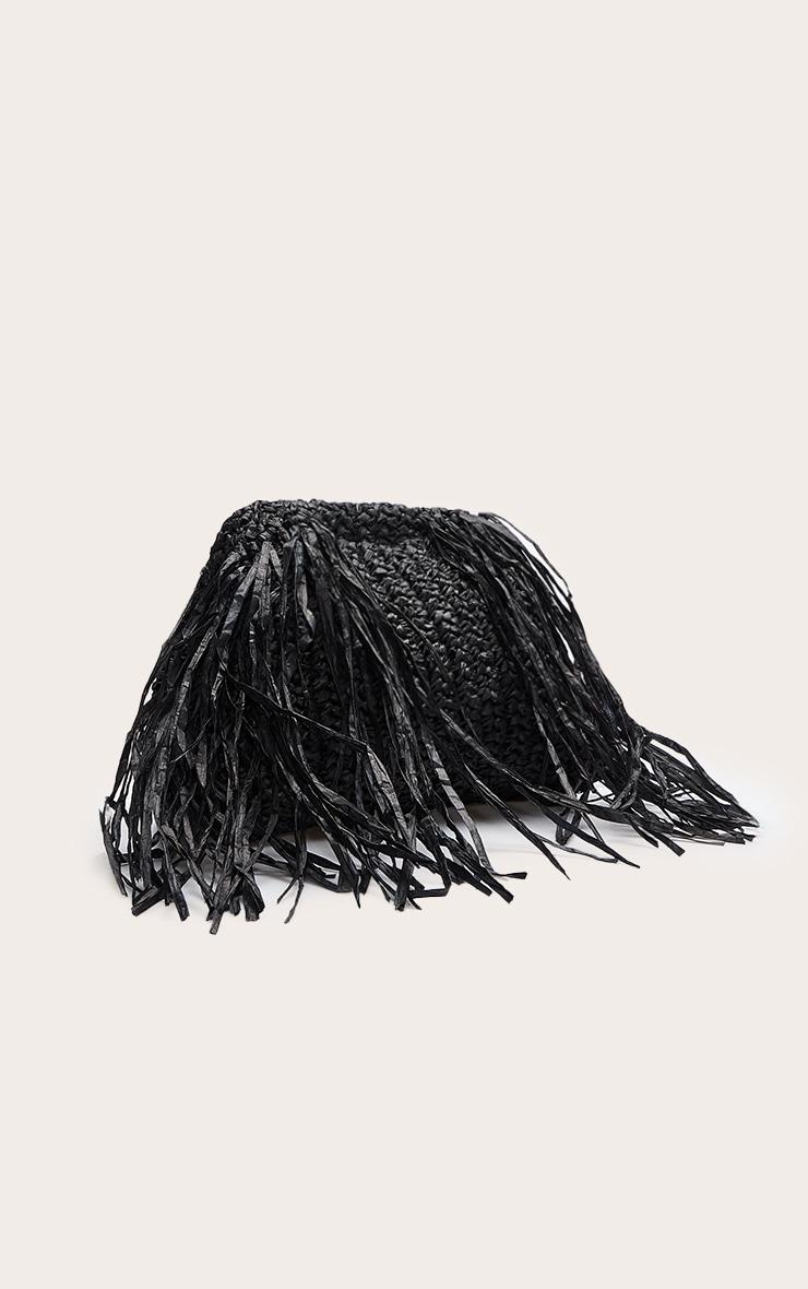 Black Slouchy Raffia Fringe Clutch Product Image