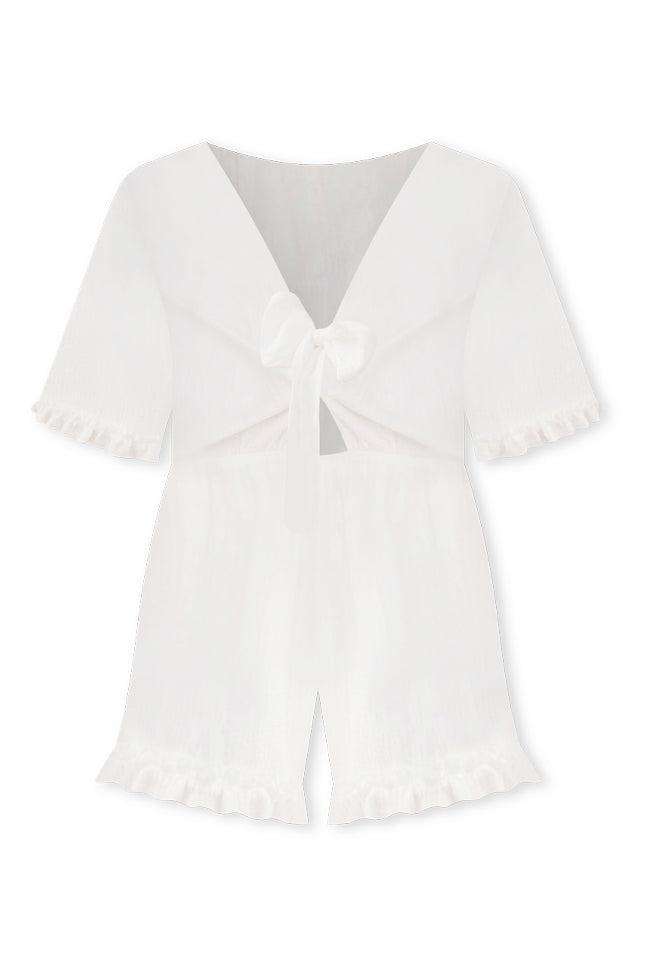 Walk In The Park White Gauze Tie Romper FINAL SALE Product Image