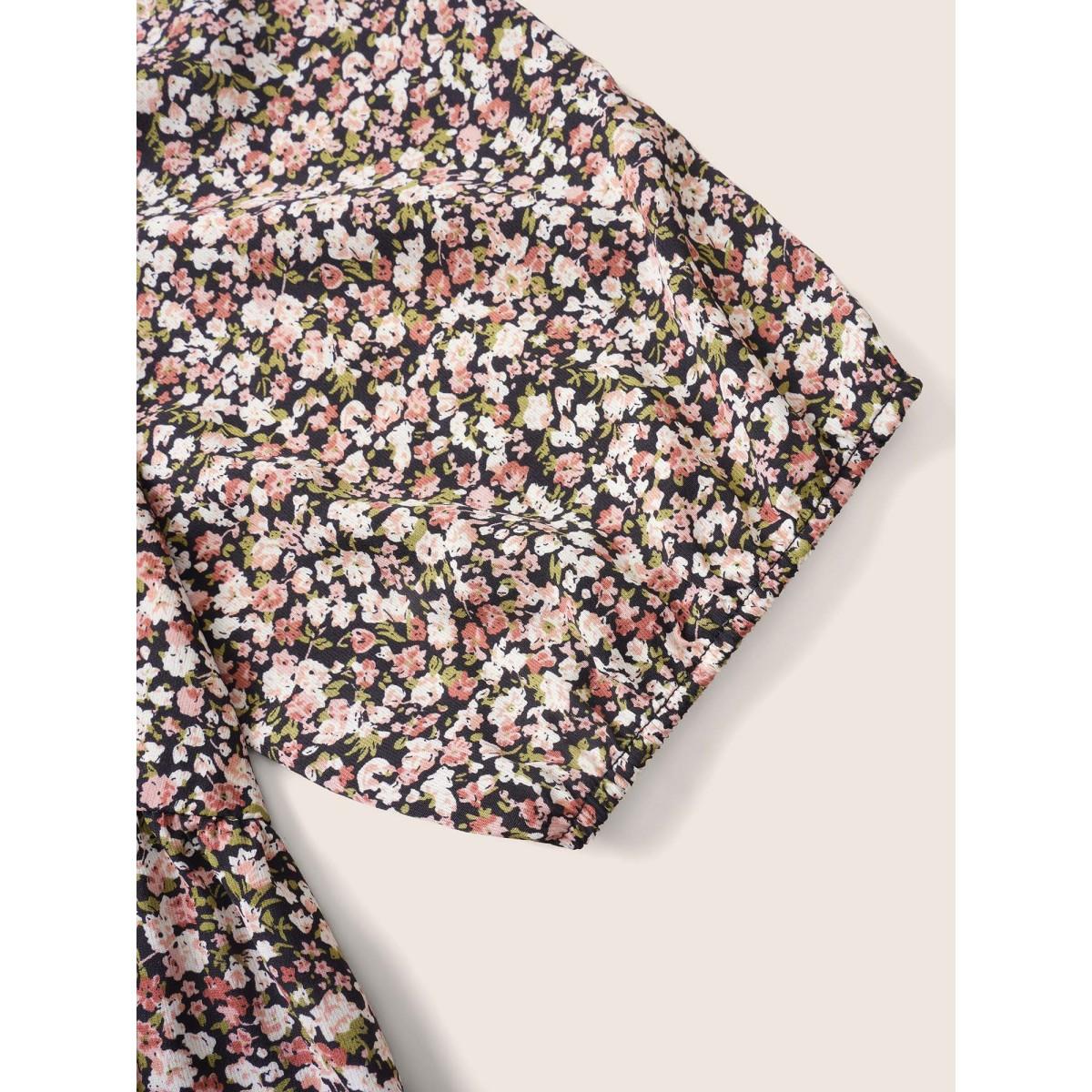 Plus Size BlackFlower Ditsy Floral Square Neck Elastic Waist Blouse Women Elegant Short sleeve Square Neck Everyday Blouses BloomChic 22-24/3X Product Image