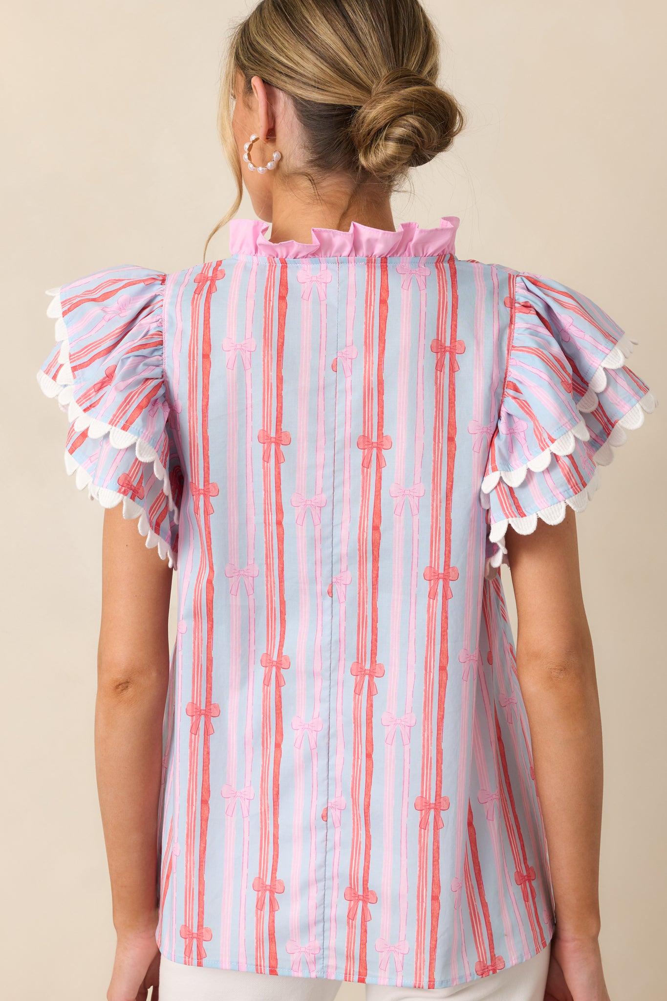 Truly Yours Cotton Light Blue Flutter Sleeve Blouse Product Image