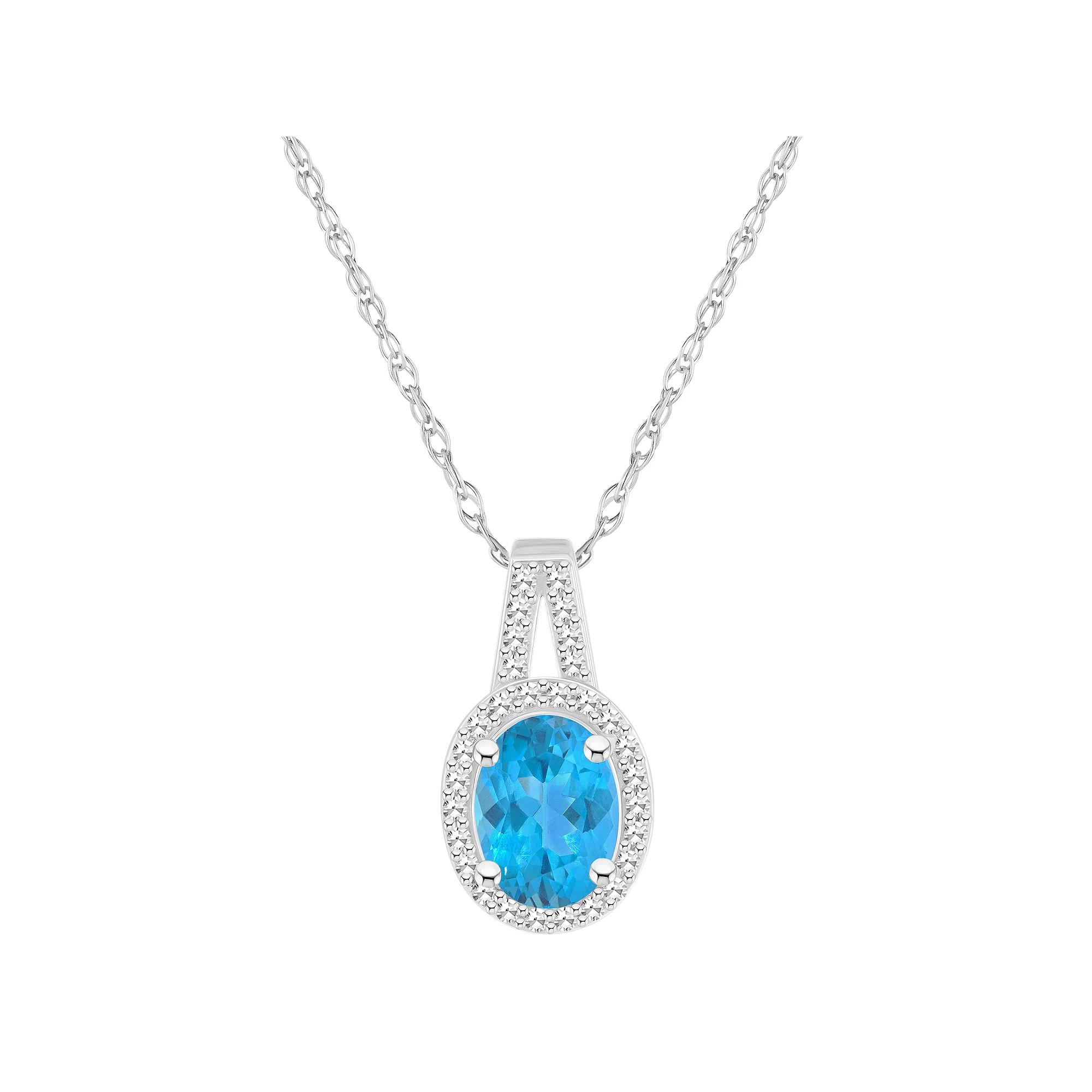 Celebration Gems Sterling Silver Gemstone & 1/7 Carat T.W. Diamond Halo Pendant Necklace, Women's,  Product Image