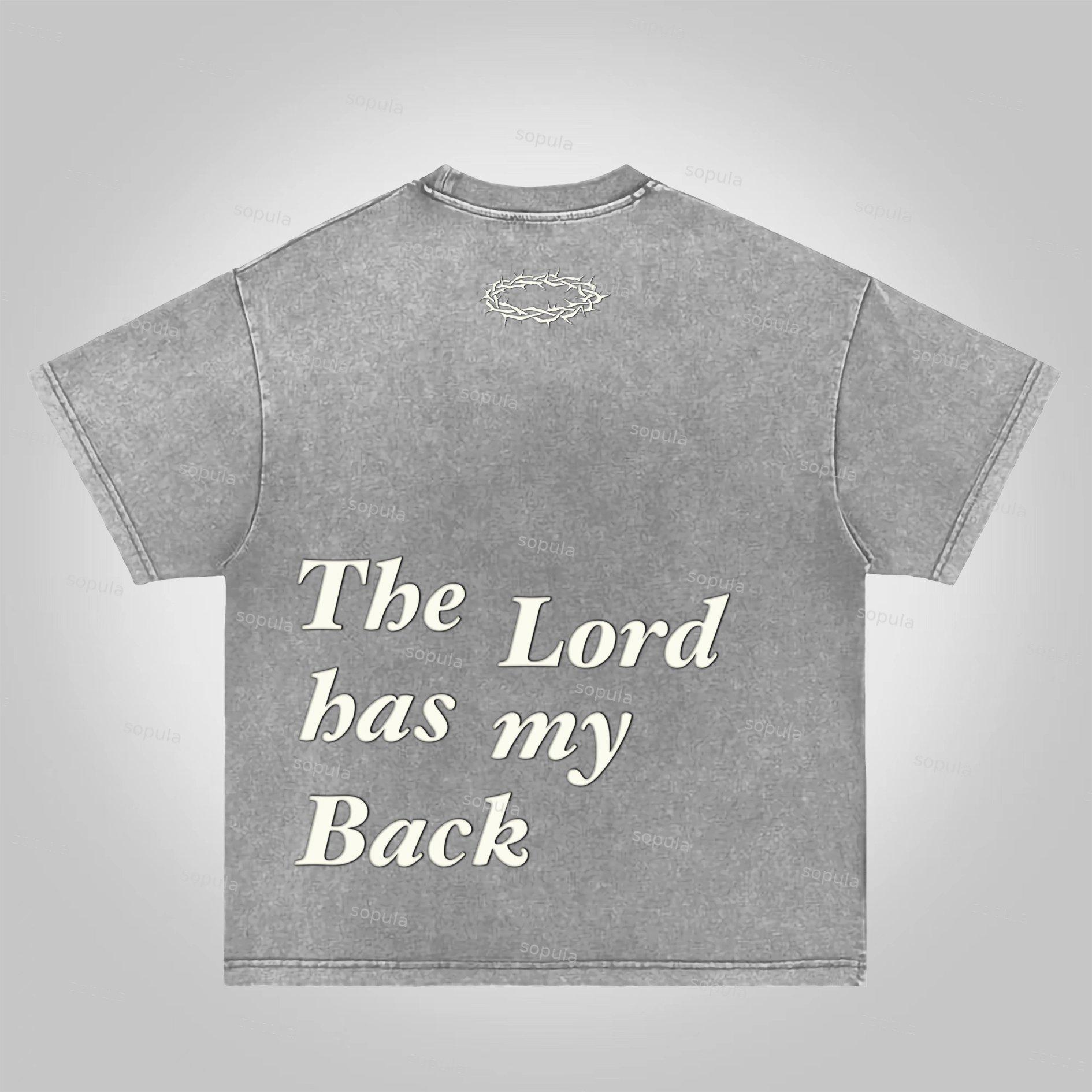 Sopula The Lord Has My Back Slogan Graphic Acid Washed T-Shirt Product Image