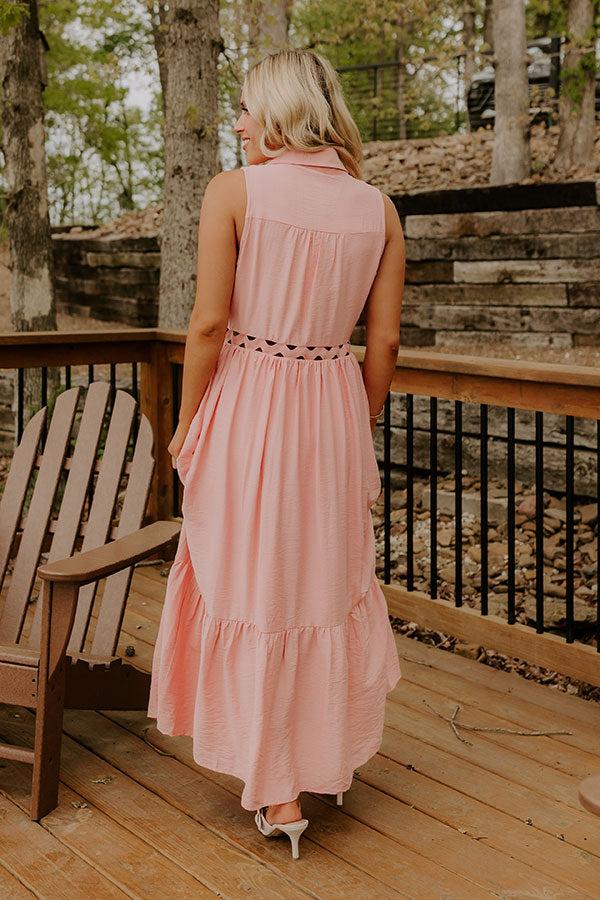 Graceful Moments Button Down Midi Dress in Pink Product Image
