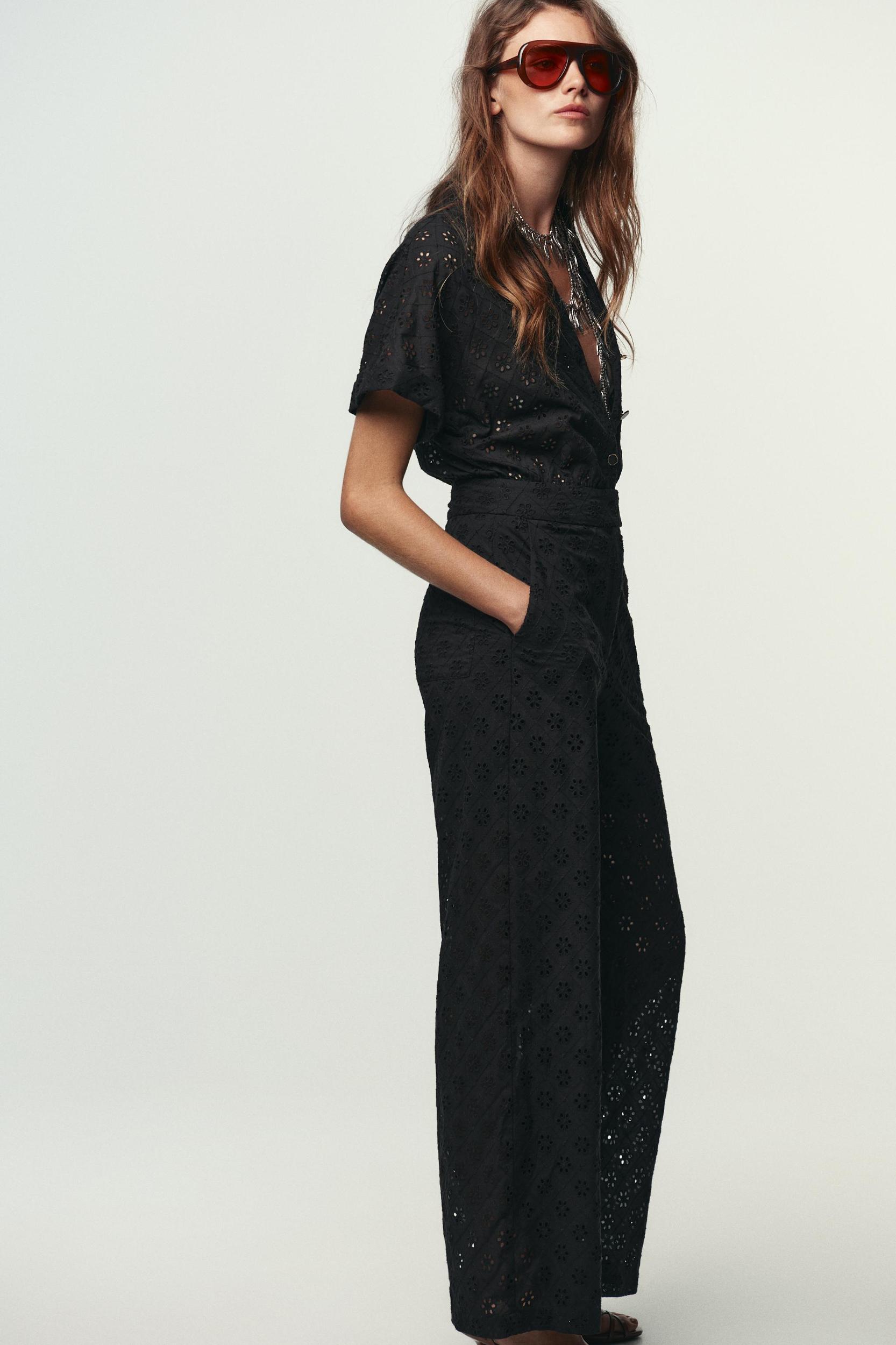 EMBROIDERED EYELET BUCKLE JUMPSUIT Product Image