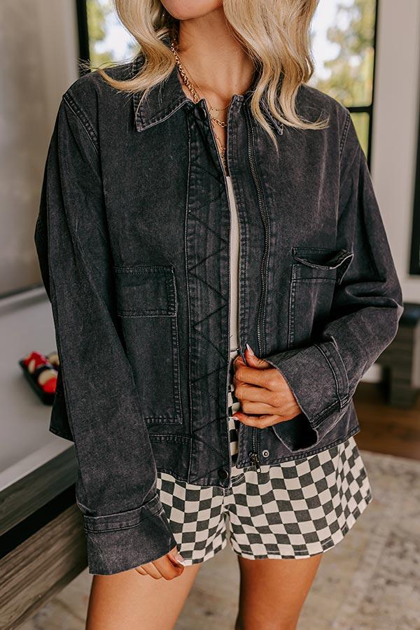 Street Style Denim Jacket in Black Product Image
