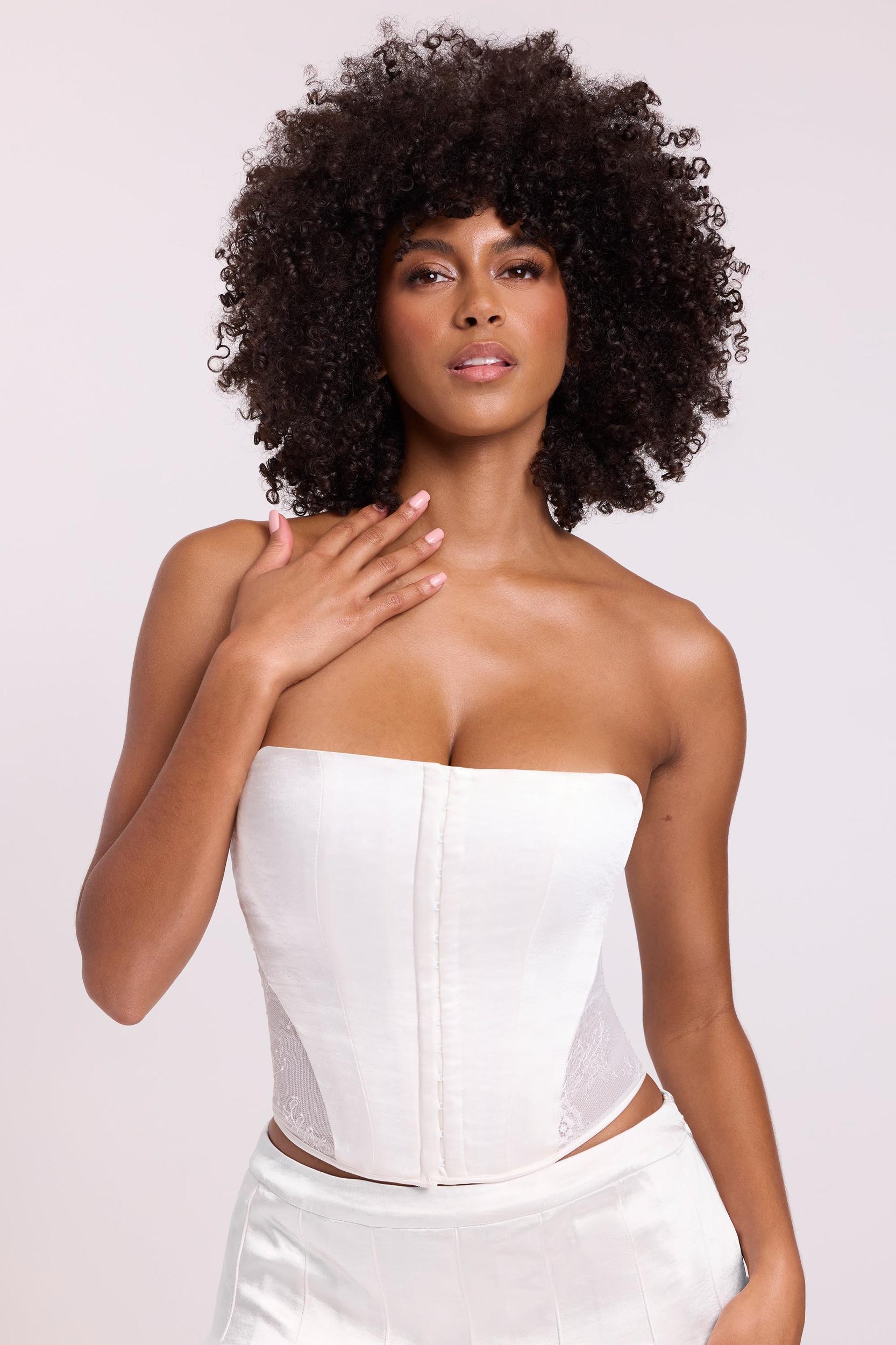 Satin Strapless Corset in White Product Image
