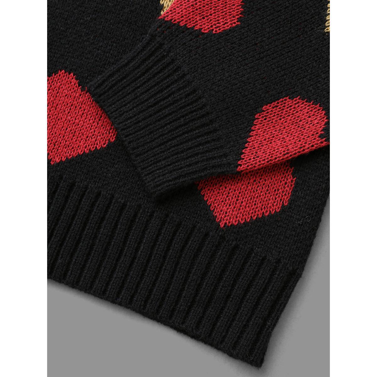 Plus Size Colored Heart Drop Shoulder Sleeve Pullover Black Women Casual Loose Long Sleeve Round Neck Everyday Pullovers BloomChic 26/4X Product Image