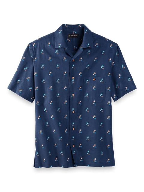 Linen Blend Novelty Print Casual Shirt - Navy Product Image