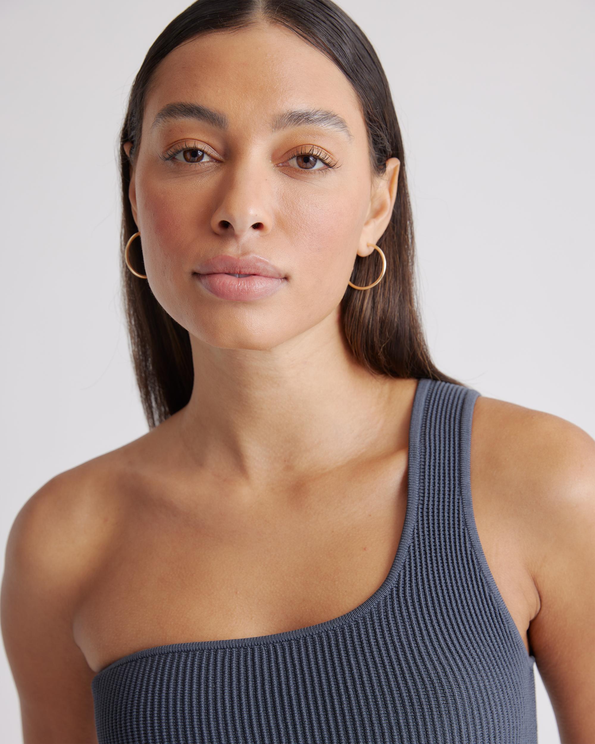 Quince | Women's Cropped One Shoulder Ribbed Knit Tank Top Size XL, Recycled nylon/polyester/spandex Product Image