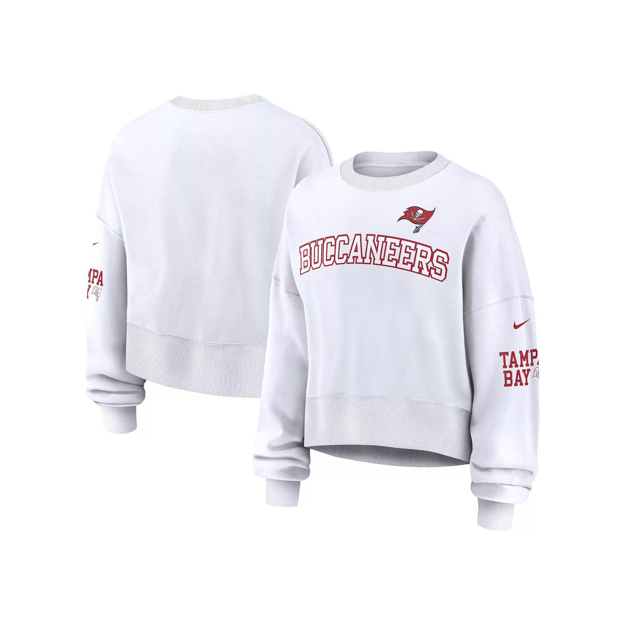 Women's Nike White Tampa Bay Buccaneers Oversized Long Sleeve Cropped Sweatshirt, Size: XL Product Image