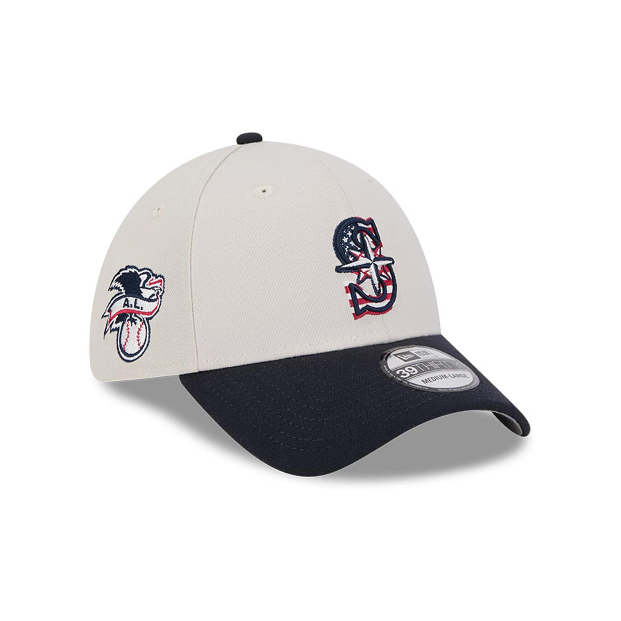 Men's New Era  Khaki/Black Seattle Mariners 2024 Fourth of July 39THIRTY Flex Hat, Size: Medium/Large, Beig K Product Image