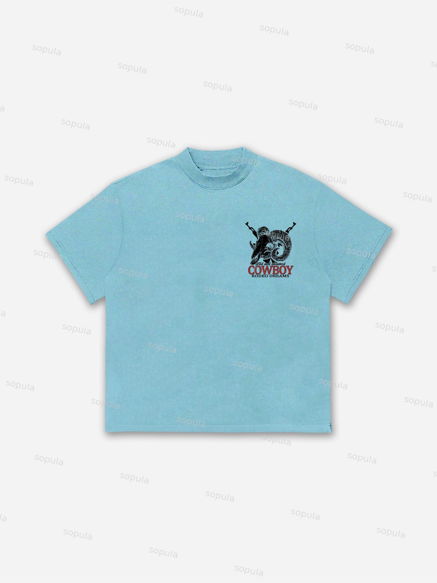 Cow Skull Cowboy Rodeo Print Cotton T-shirt Product Image