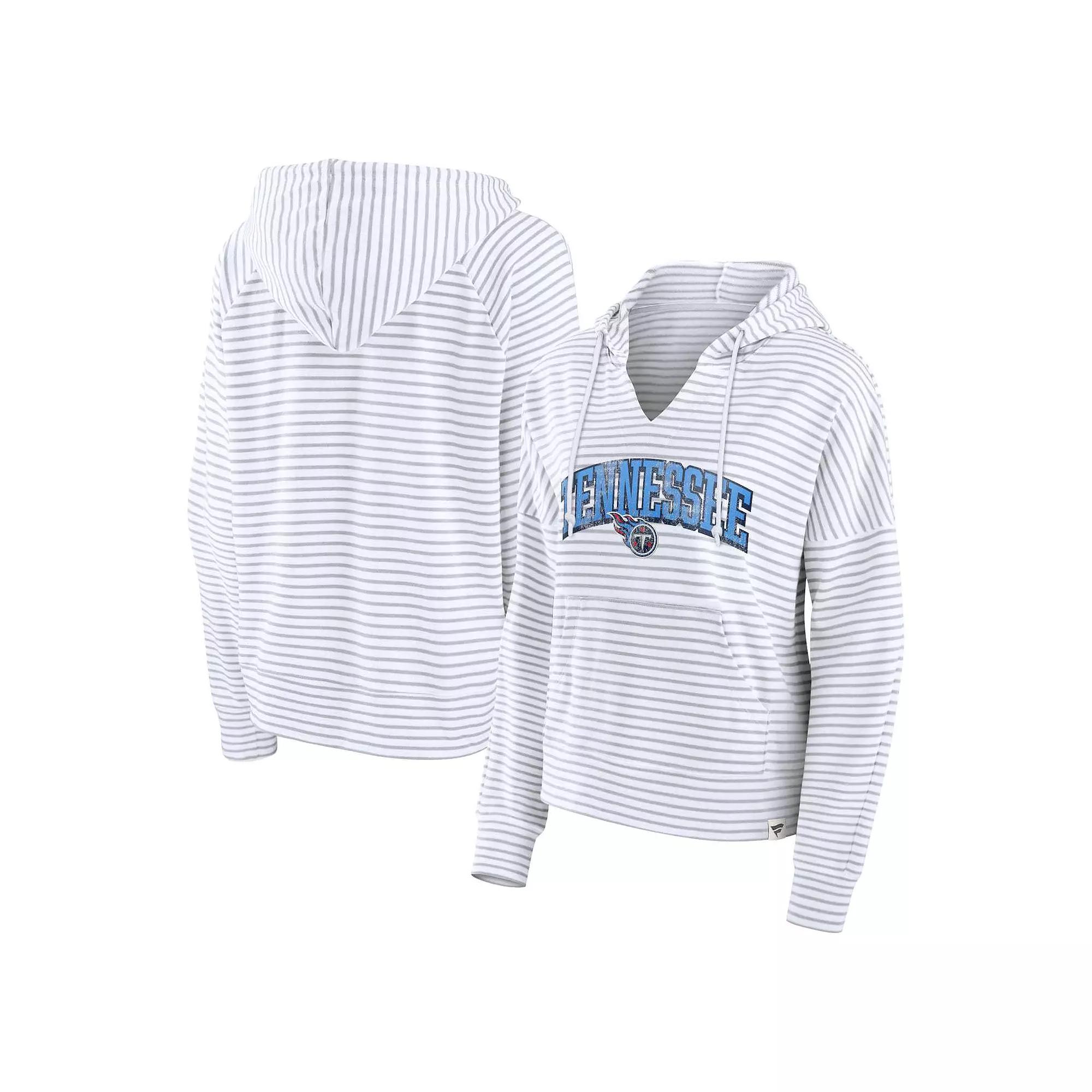 Women's Fanatics White/Gray Tennessee Titans Striped Notch Neck Pullover Hoodie, Size: 2XL Product Image