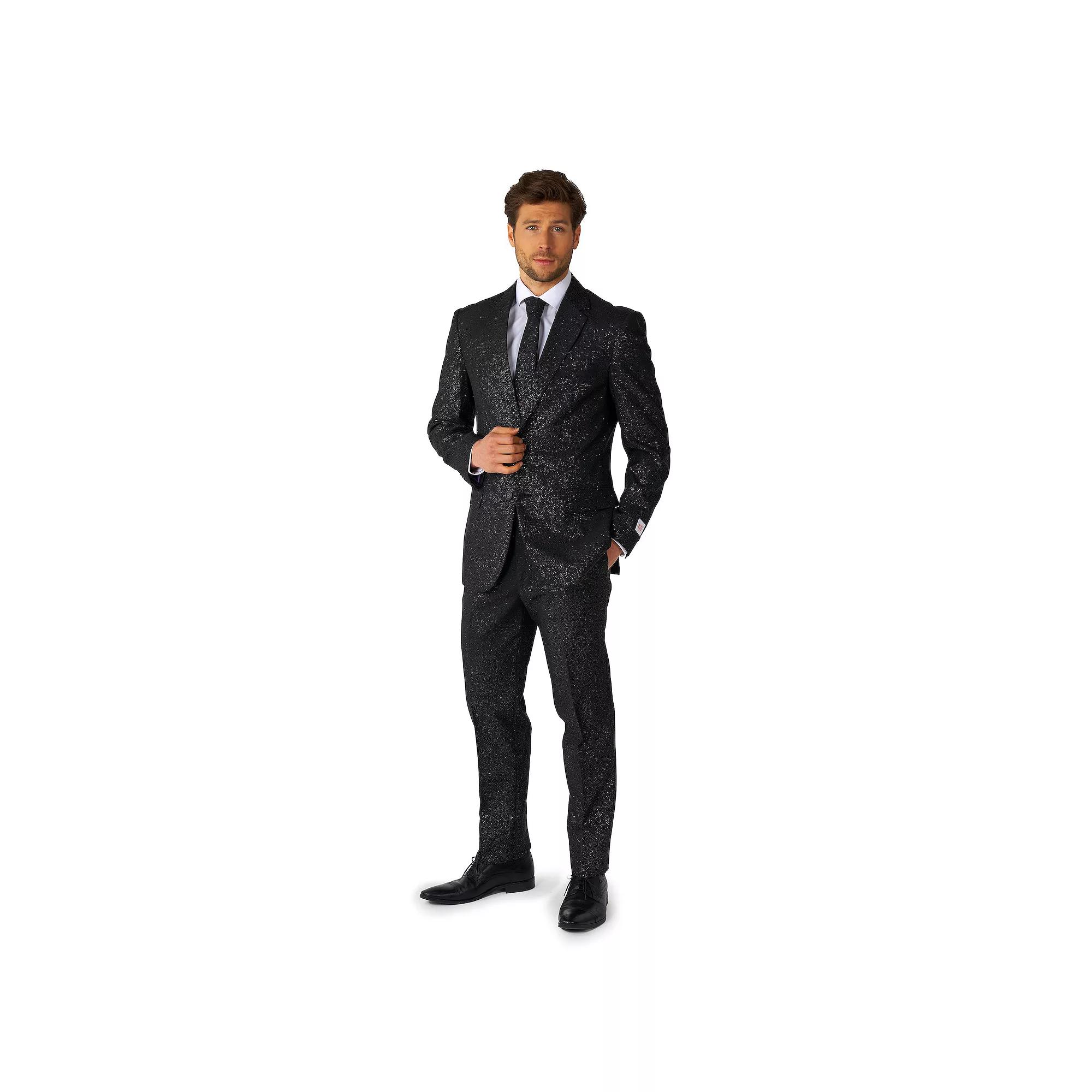 Men's OppoSuits Glitzy Glitter Black Sparkle Modern-Fit Suit & Tie Set,  Product Image