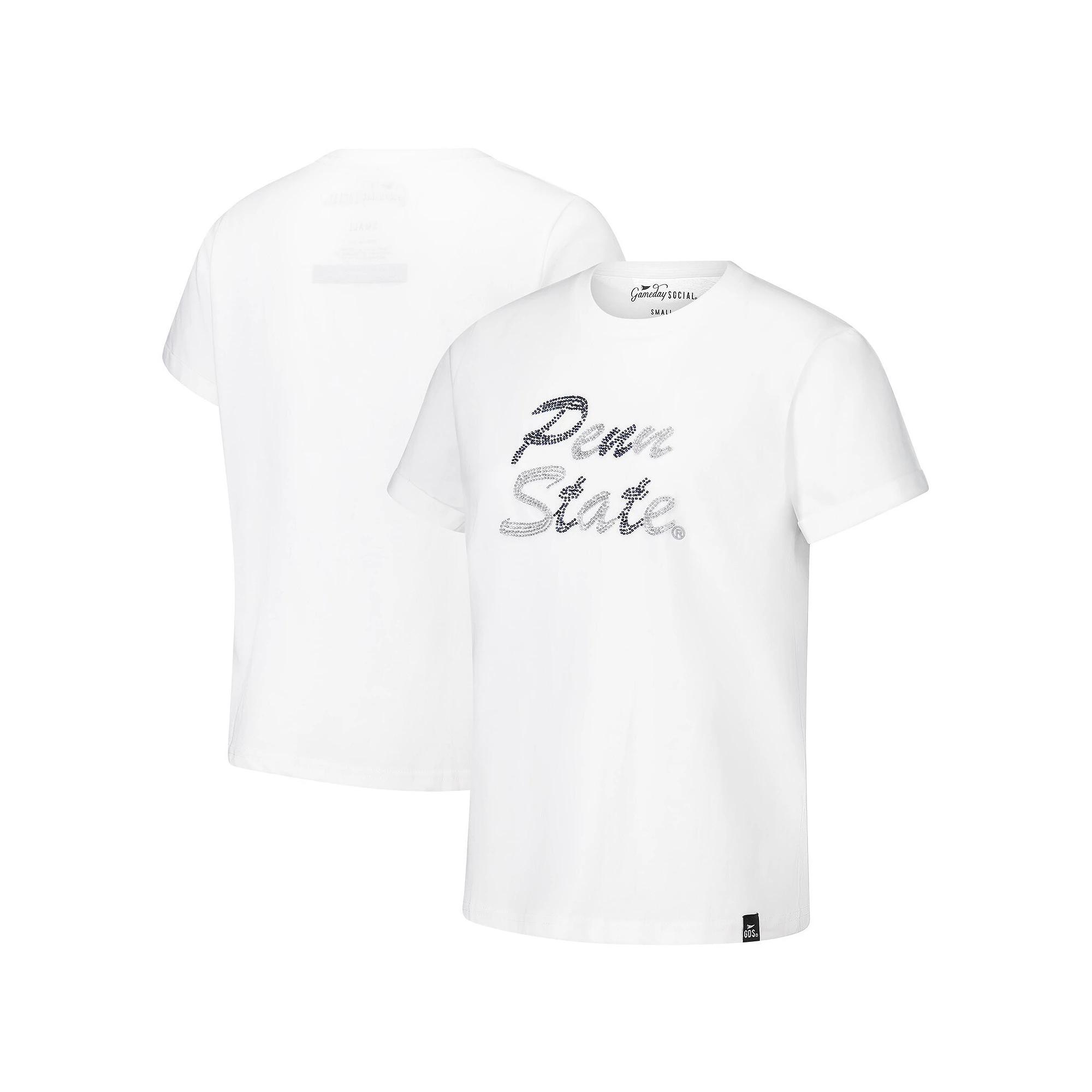 Women's White Penn State Nittany Lions Hand Sewn Beaded Script T-Shirt,  Product Image