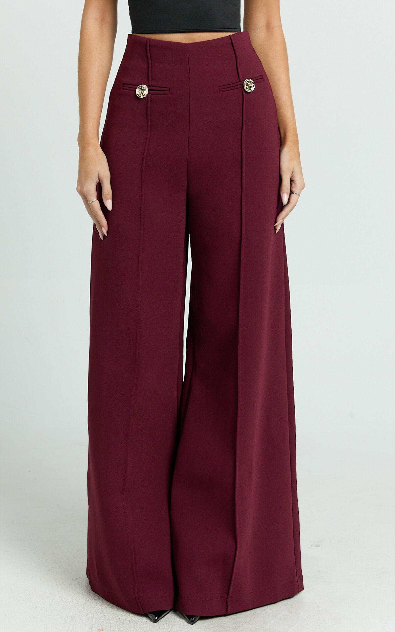 Clara Pants - High Waisted Wide Leg Pants in Wine Product Image