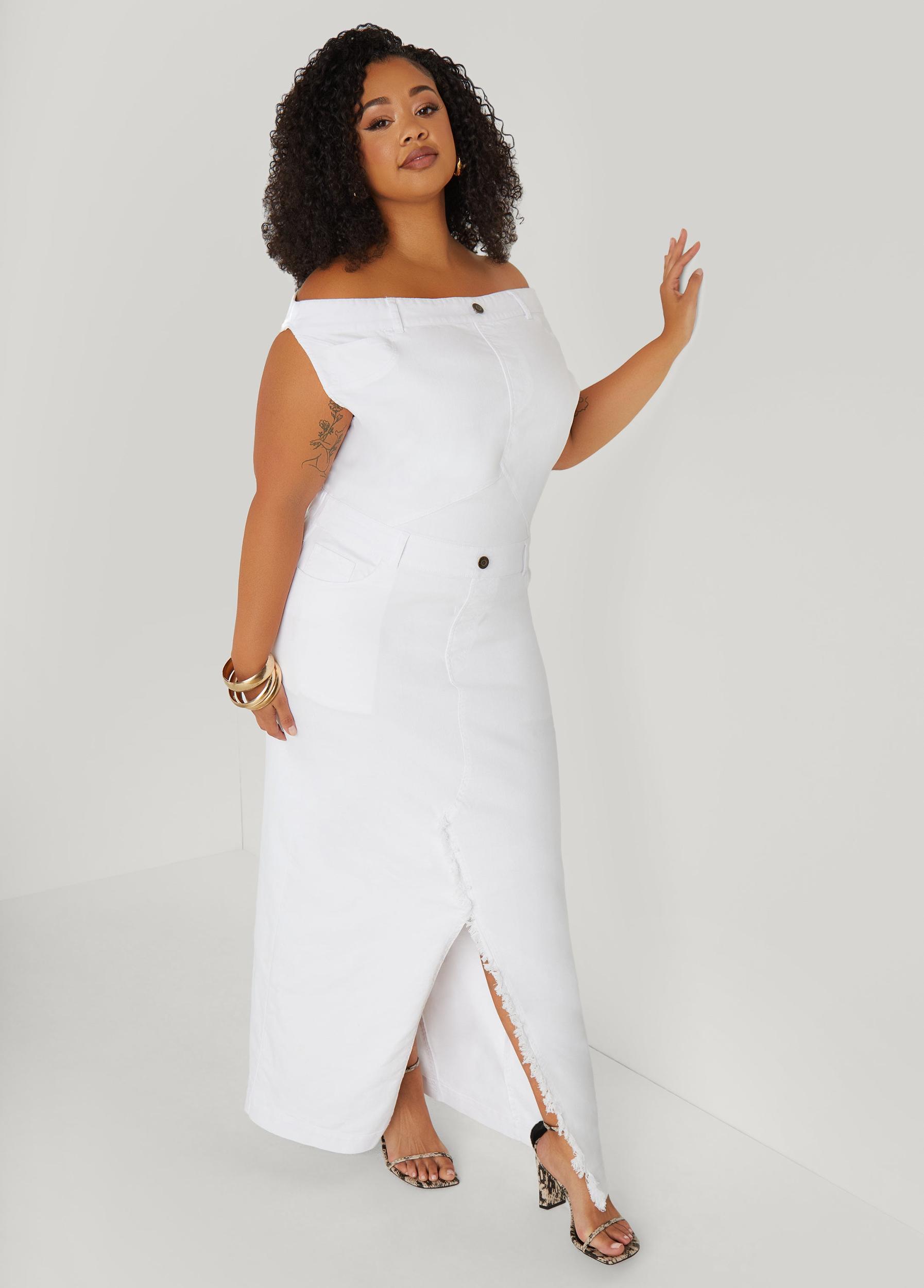 Plus Size Off The Shoulder Denim Maxi Dress Ashley Stewart Product Image