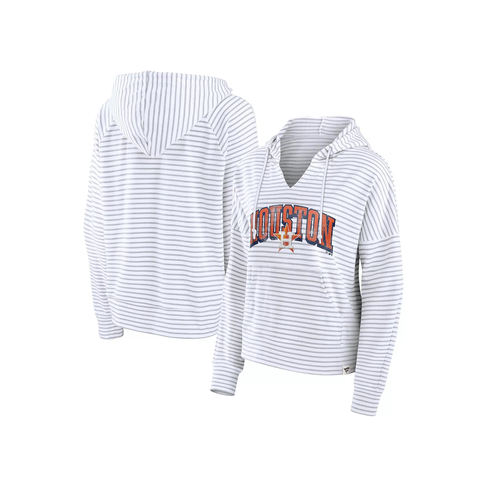 Women's Fanatics White Houston Astros Striped Fundamentals Notch Neck Pullover Hoodie, Size: XL Product Image