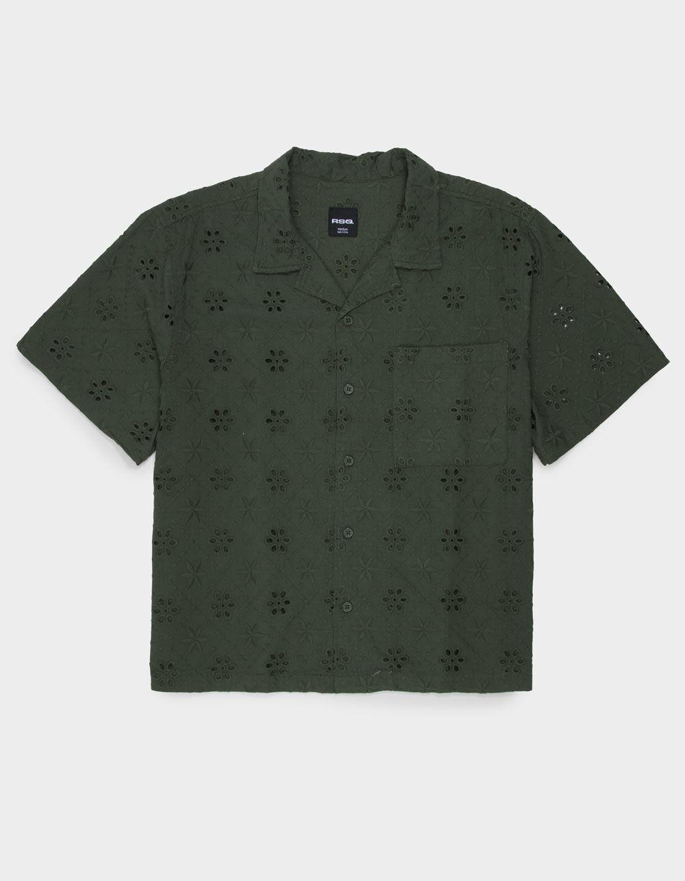 RSQ Mens Eyelet Button Up Shirt - OLIVE Product Image