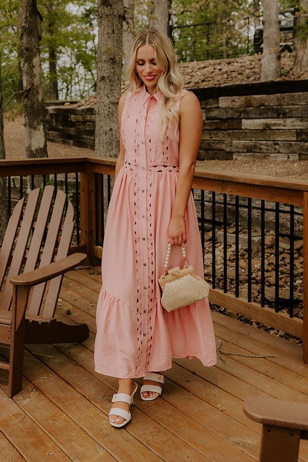 Graceful Moments Button Down Midi Dress in Pink Product Image