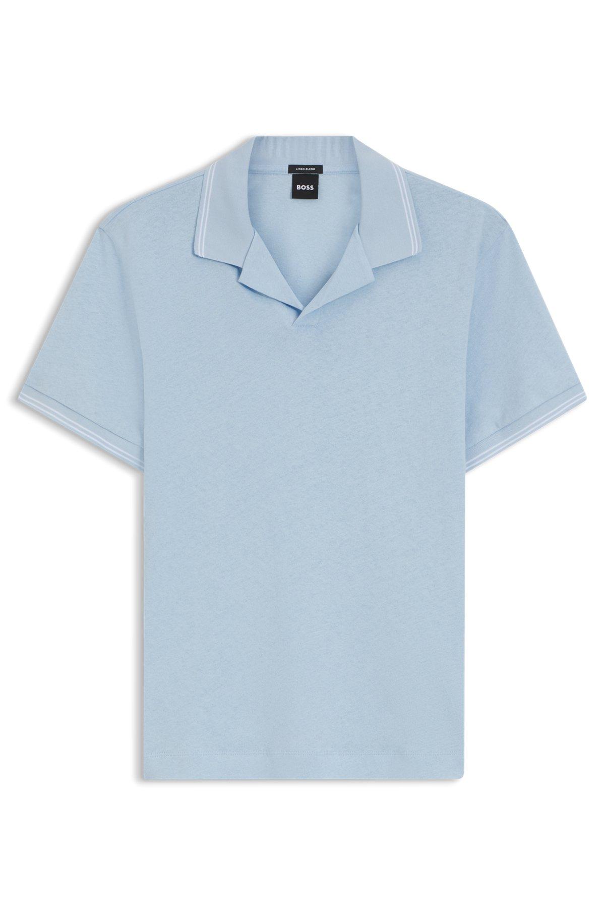Johnny-collar polo shirt in cotton and linen Product Image