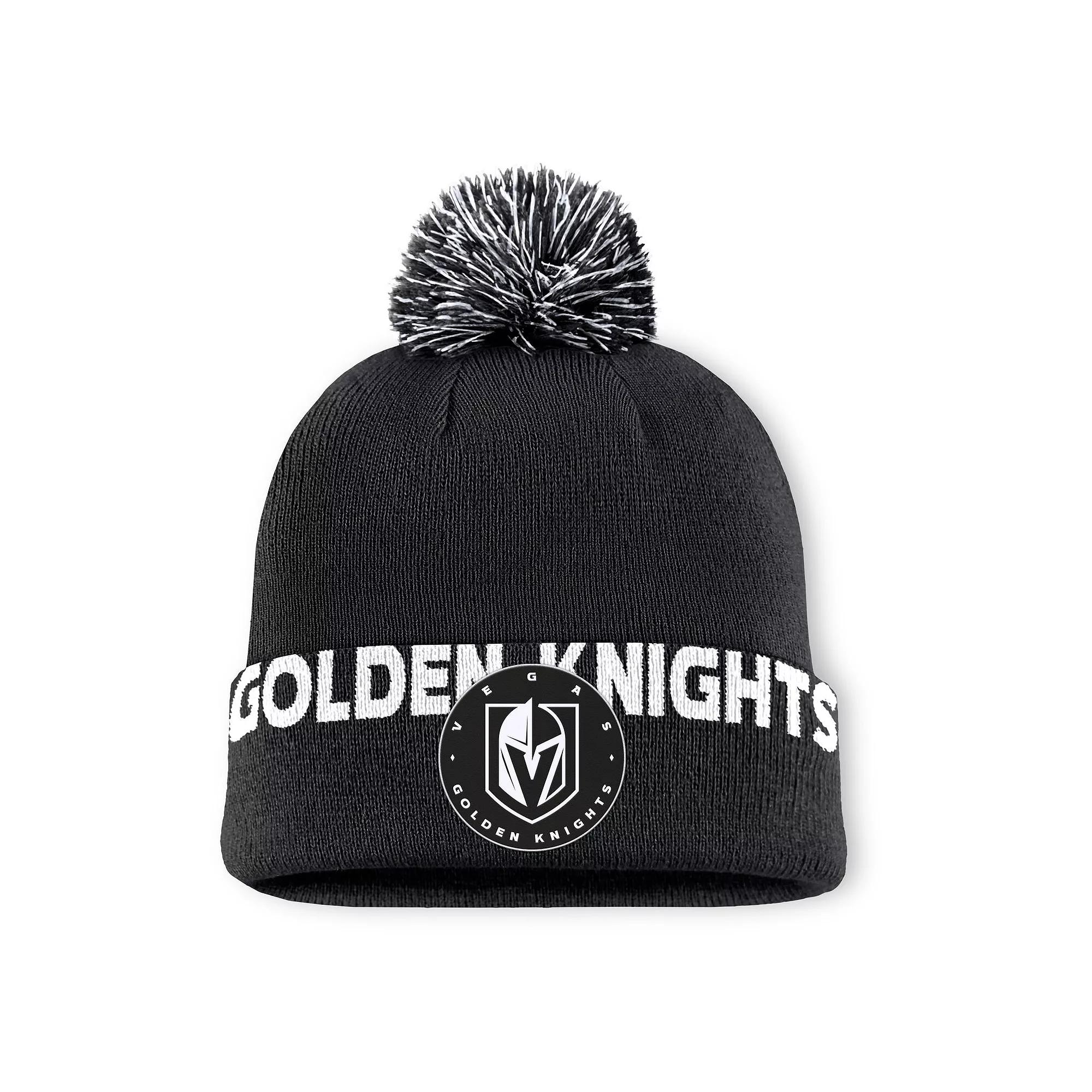 Men's Fanatics Black Vegas Golden Knights Fundamental High Stick Cuffed Knit Hat with Pom, Lvk Black Product Image