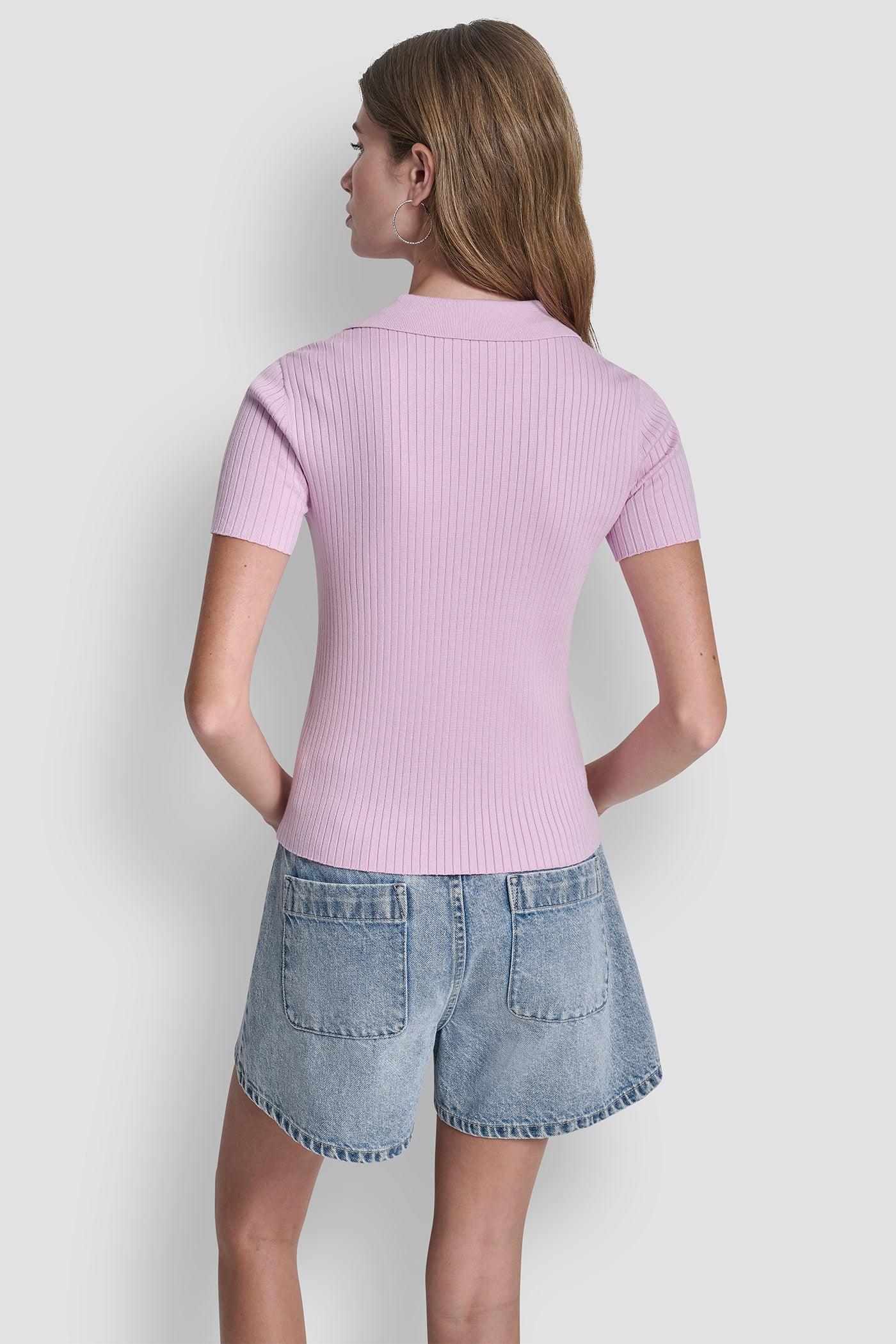 RIBBED POLO WITH RHINESTONE BUTTONS Product Image
