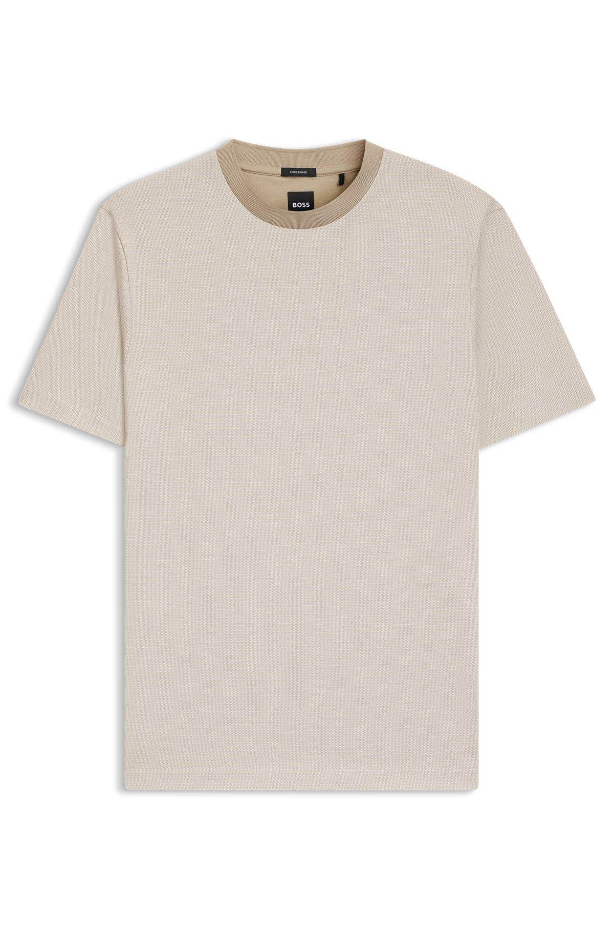 BOSS - Mercerized-cotton T-shirt with micro pattern - Light Beige Product Image