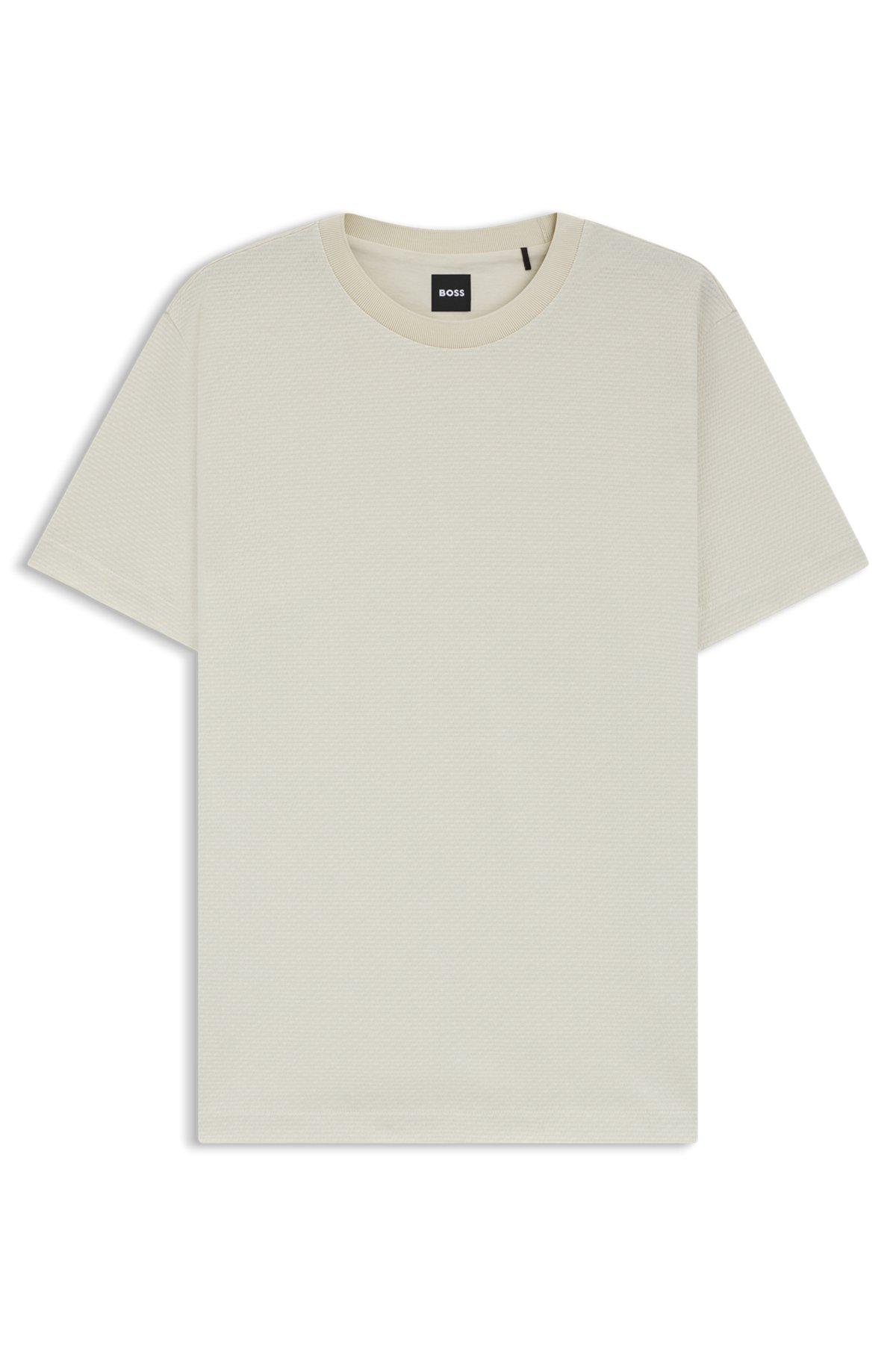 BOSS - Geometric-jacquard T-shirt in mercerized cotton - White Product Image
