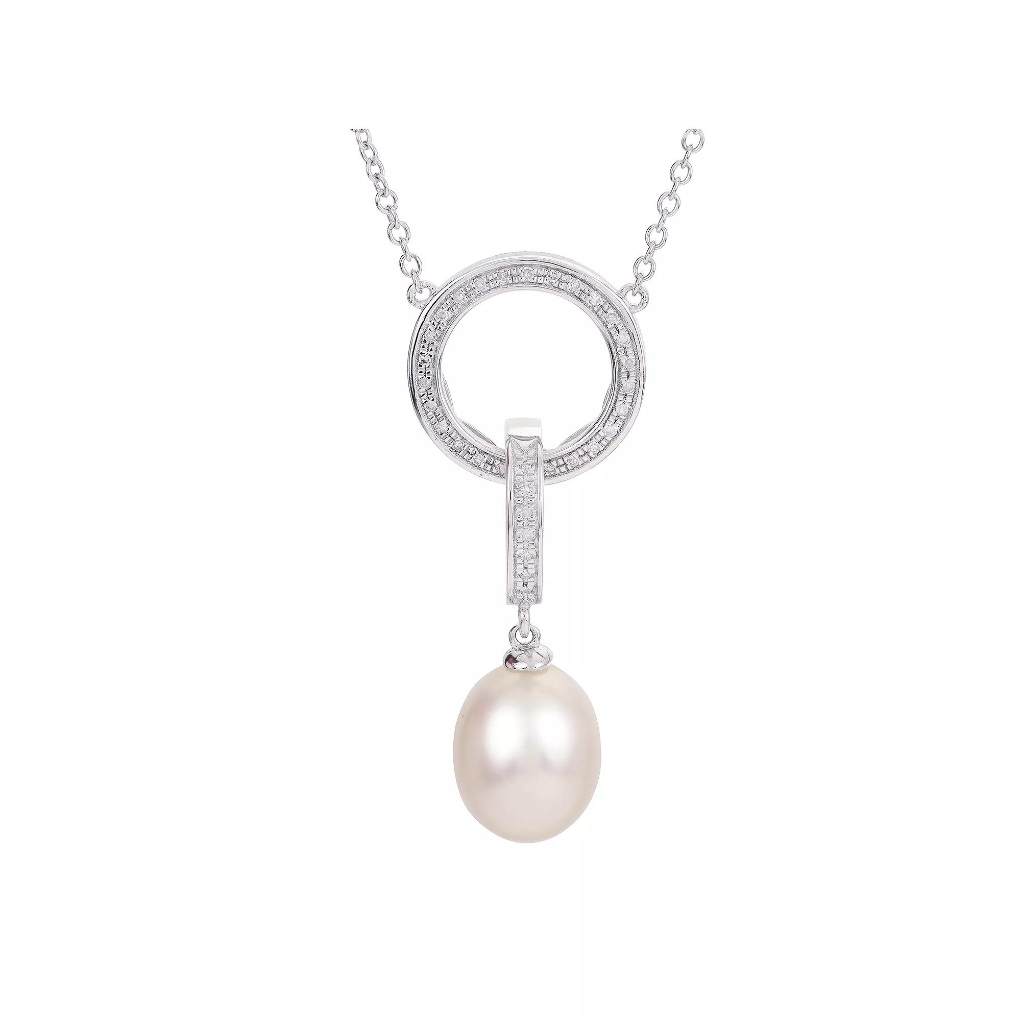 PearLustre by Imperial Sterling Silver Freshwater Cultured Pearl & Diamond Accent Circle Drop Necklace, Womens, Silver Tone Product Image