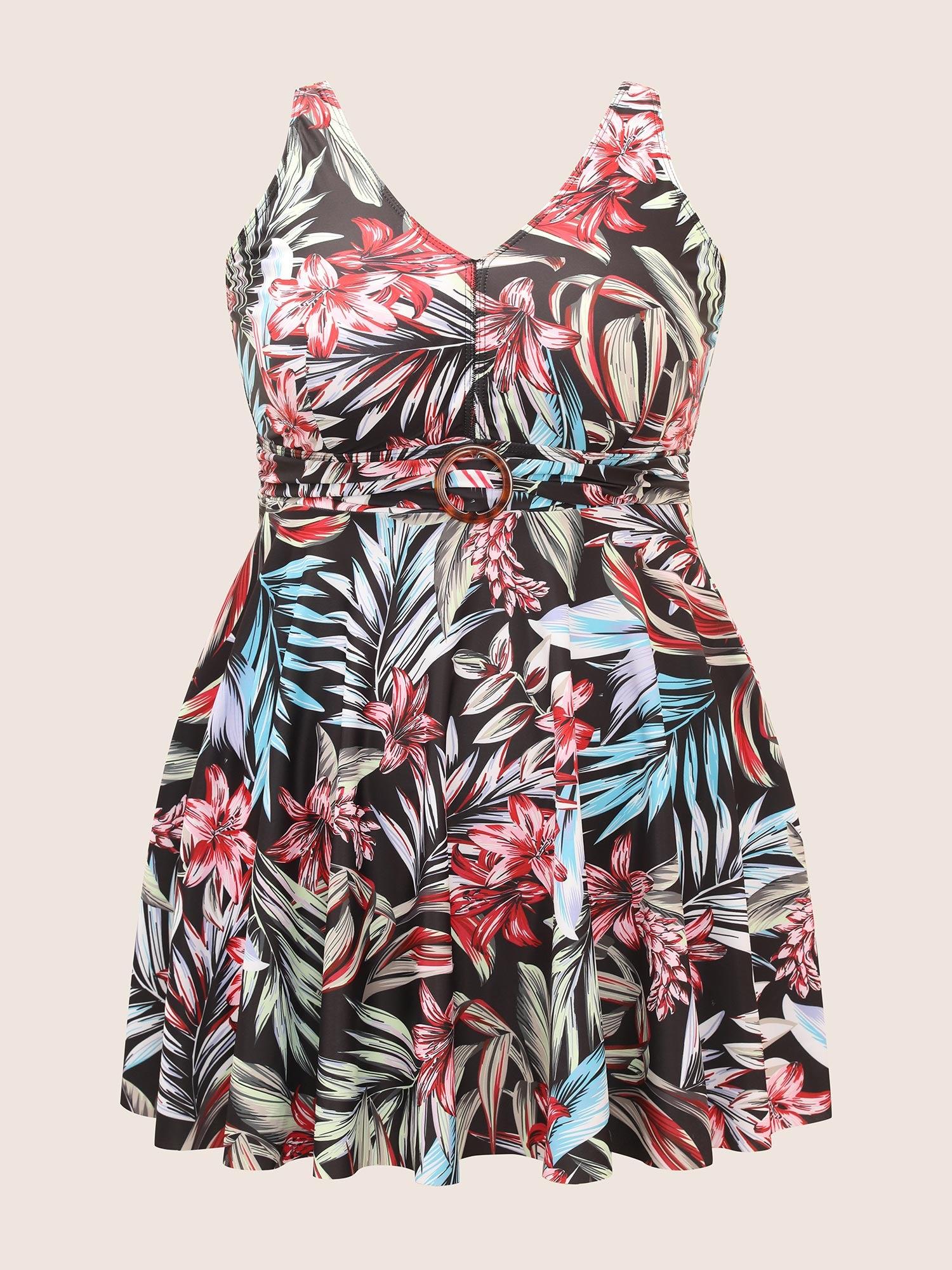 Tropical Print Buckle Detail Swim Dress Female Product Image