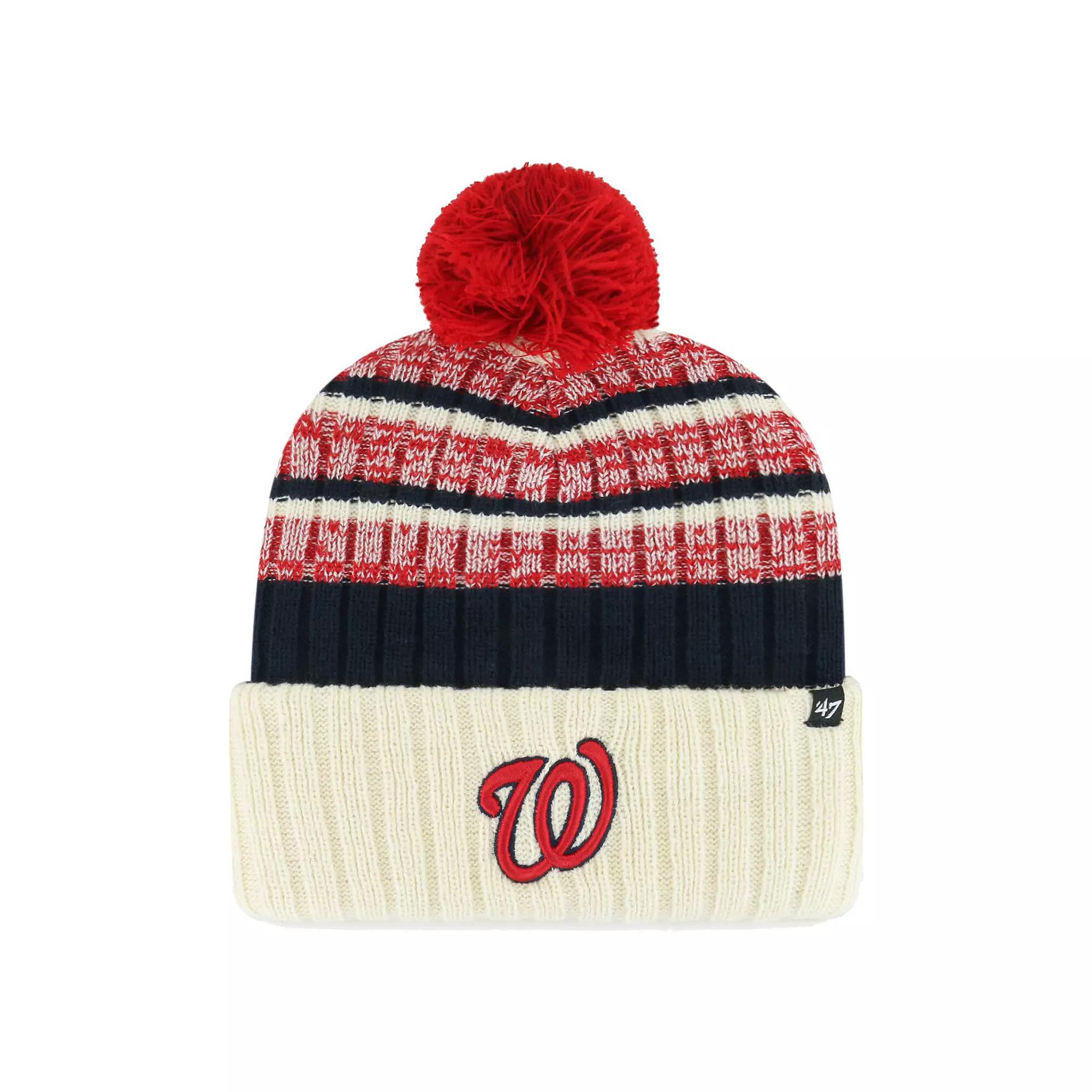 Men's '47 Natural Washington Nationals Tavern Cuffed Knit Hat with Pom, Beige Product Image