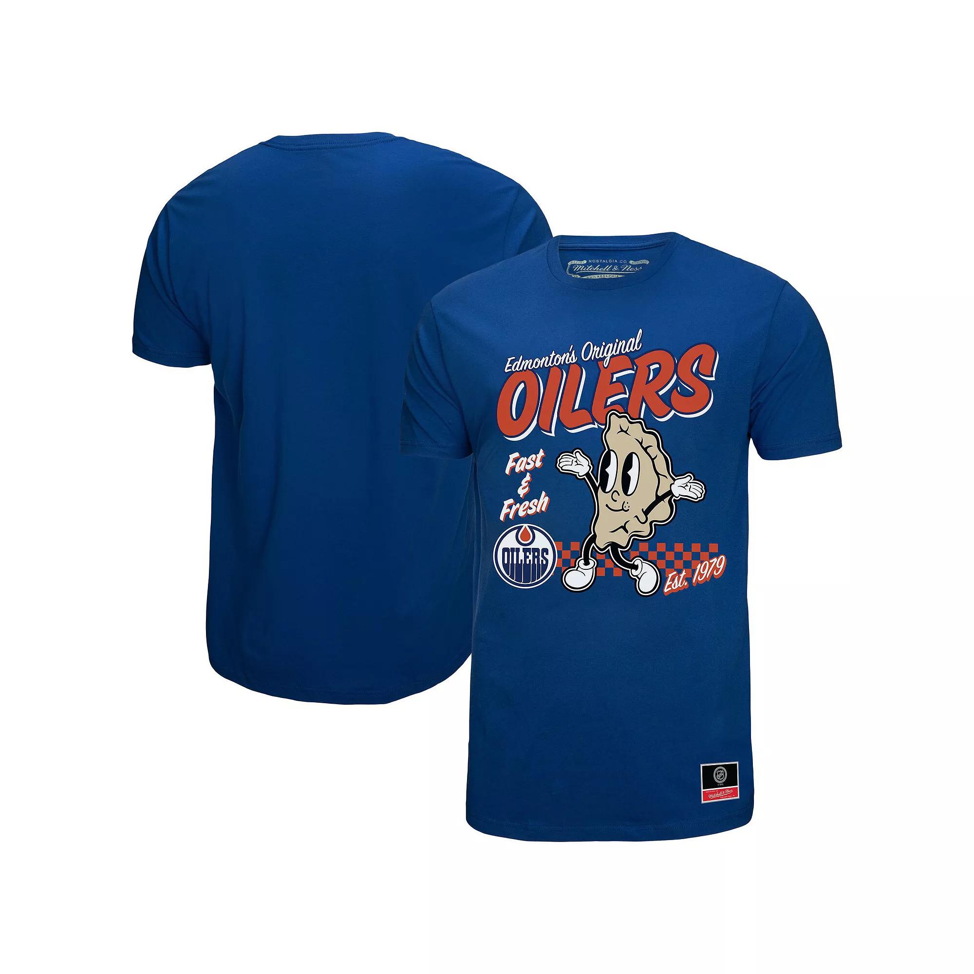 Men's Mitchell & Ness Royal Edmonton Oilers Local Food T-Shirt, Size: Large, Oil Blue Product Image