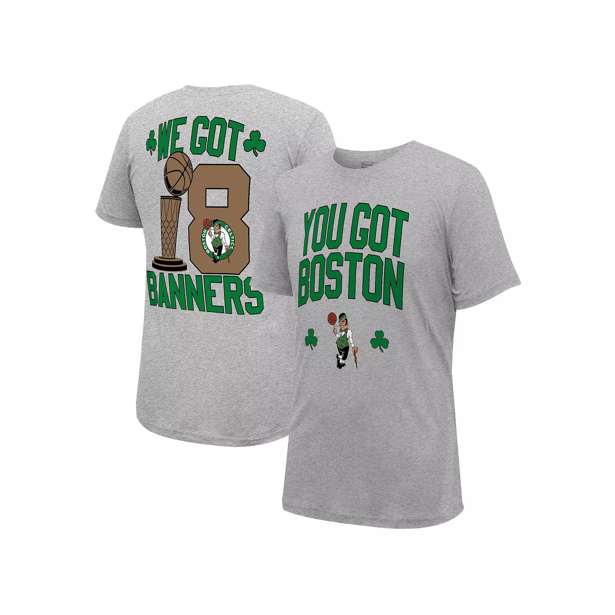 Men's Stadium Essentials Heather Gray Boston Celtics 18-Time NBA Finals Champions We Got 18 Banners T-Shirt, Size: Medium, Grey Product Image