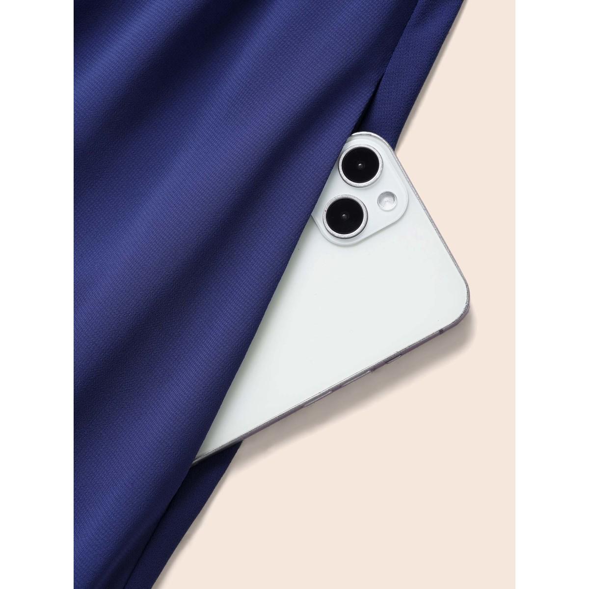 Plus Size Chiffon Overlap Collar Ruffle Sleeve Dress DarkBlue Women Formal See through Overlap Collar Short sleeve Curvy BloomChic 22-24/3X Product Image