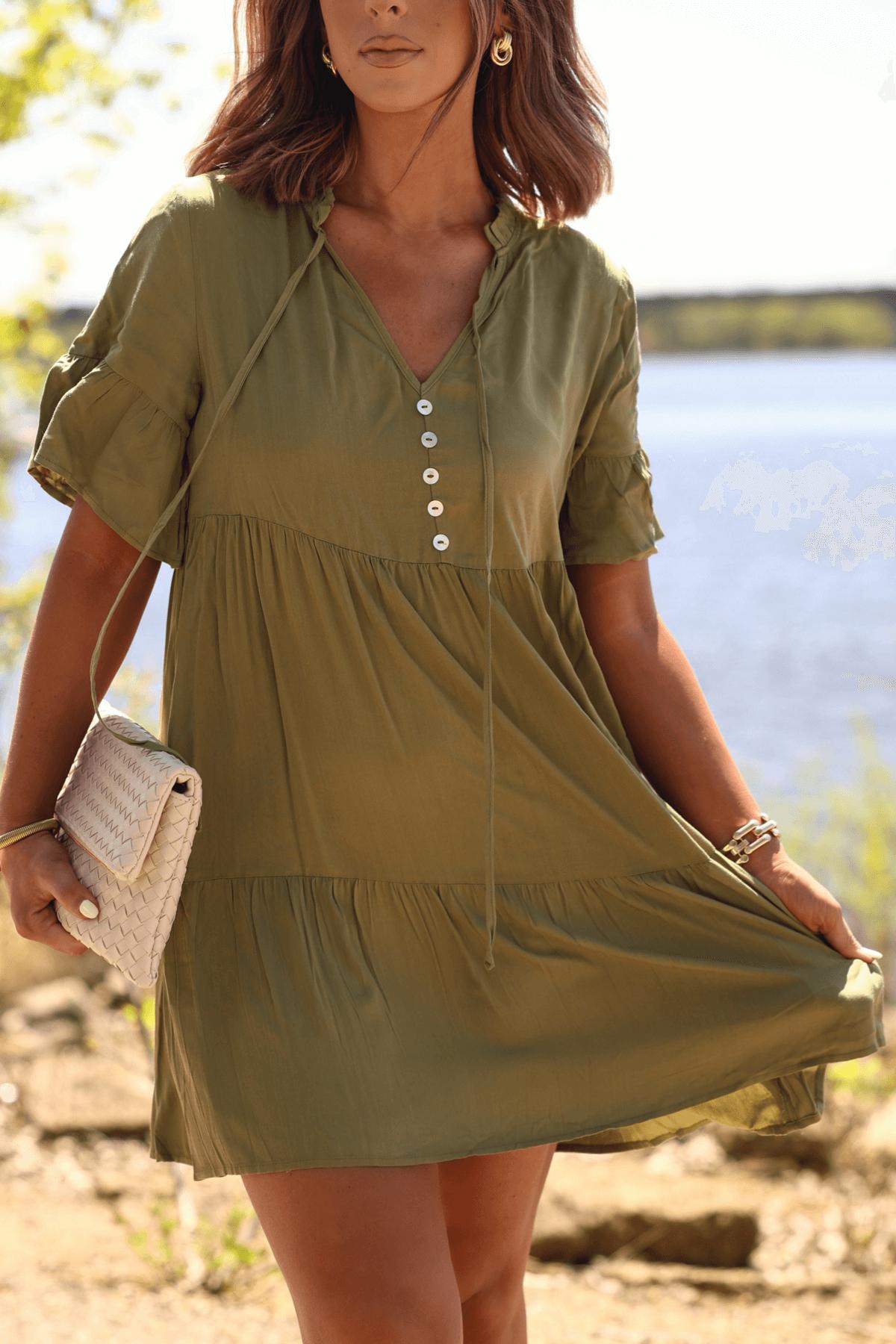 Jessica Green Tiered Mini Dress - FINAL SALE Product Image