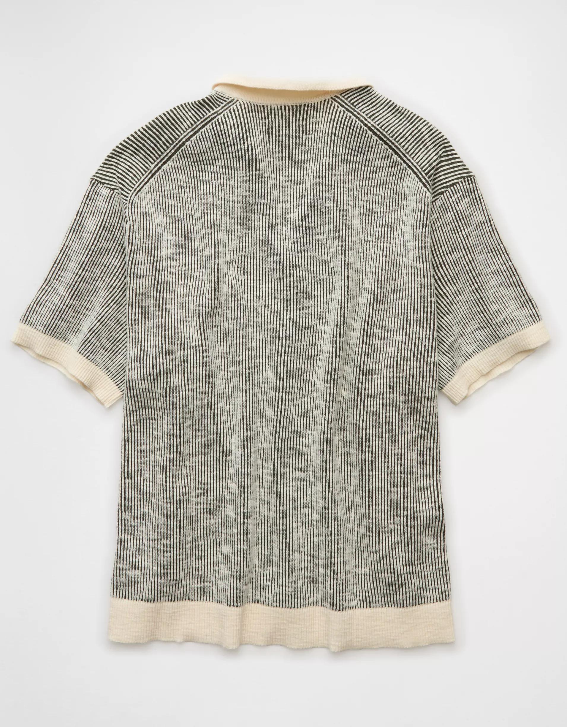 AE Weekend Striped Button-Up Sweater Polo Shirt Product Image
