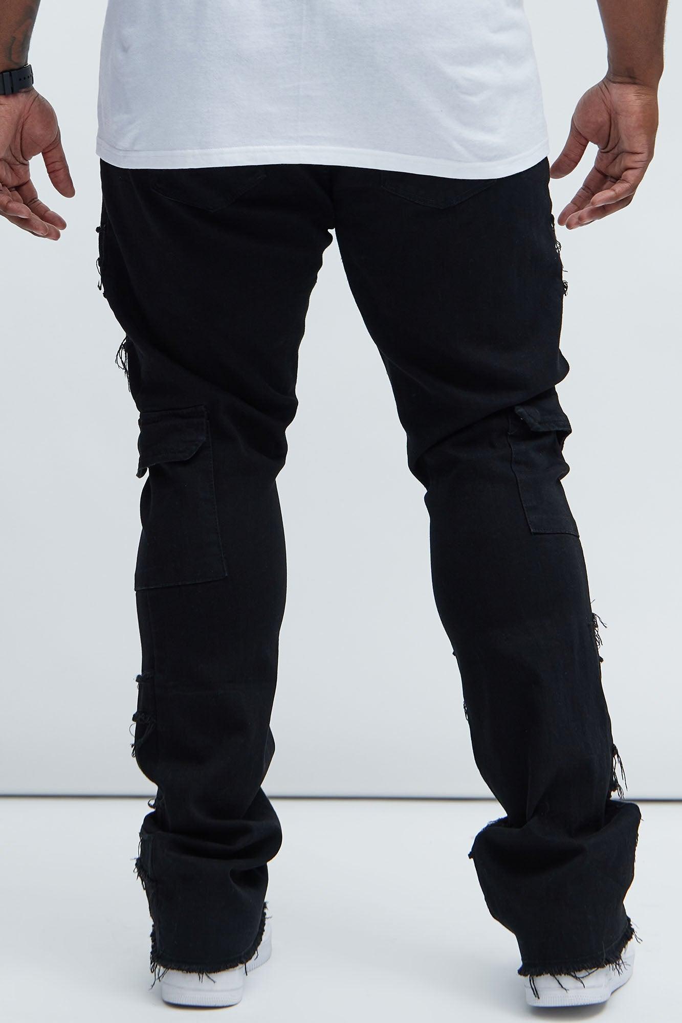 With Some Fray Skinny Flare Cargo Jeans - Black Product Image