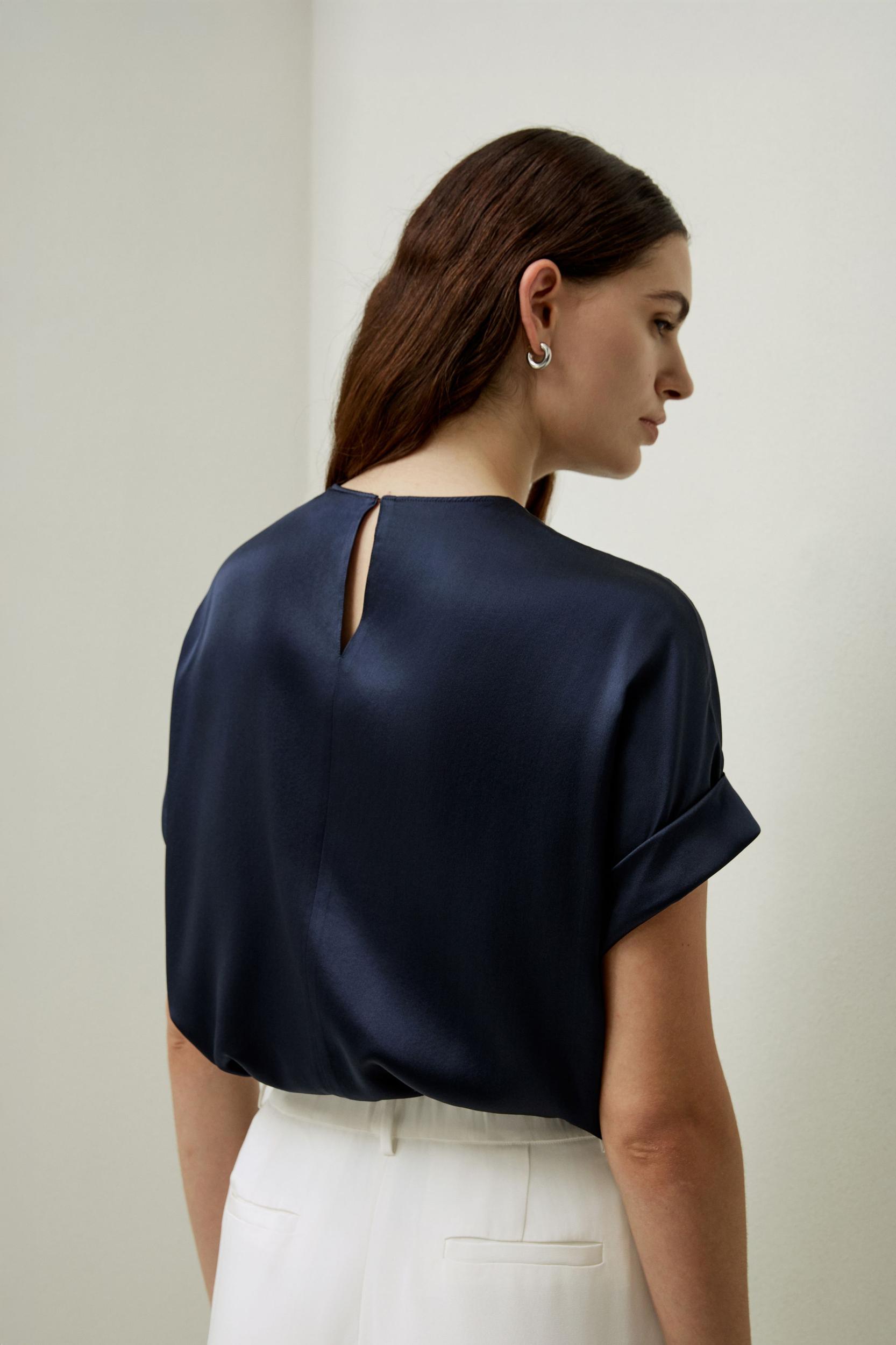LILYSILK T Shirt Silk - Womens - Navy Blue 100 Silk - Organic Oversized Tops XS Product Image