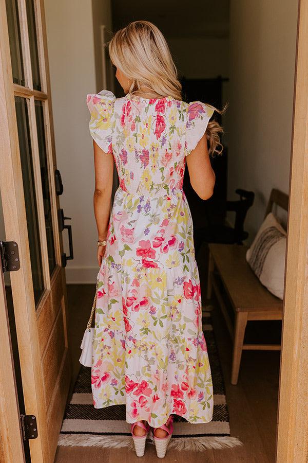 Gleaming Smile Floral Smocked Midi Dress in Blush Product Image