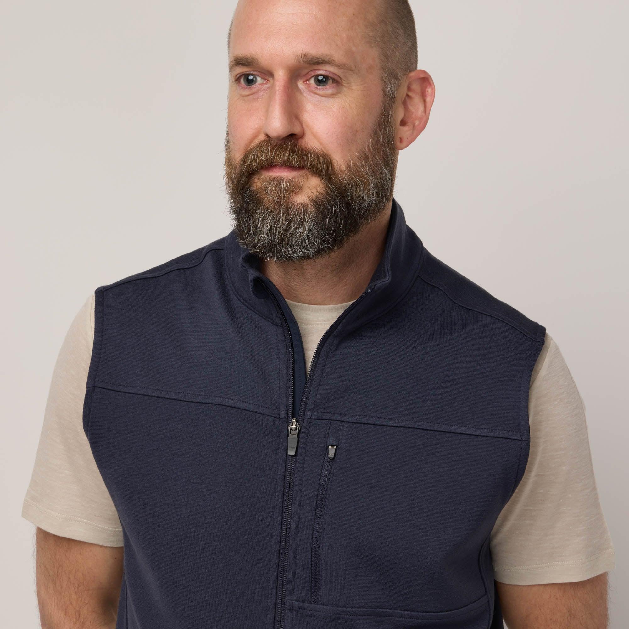 Merino Wool Full-Zip Ponte Vest | Washed Navy Product Image